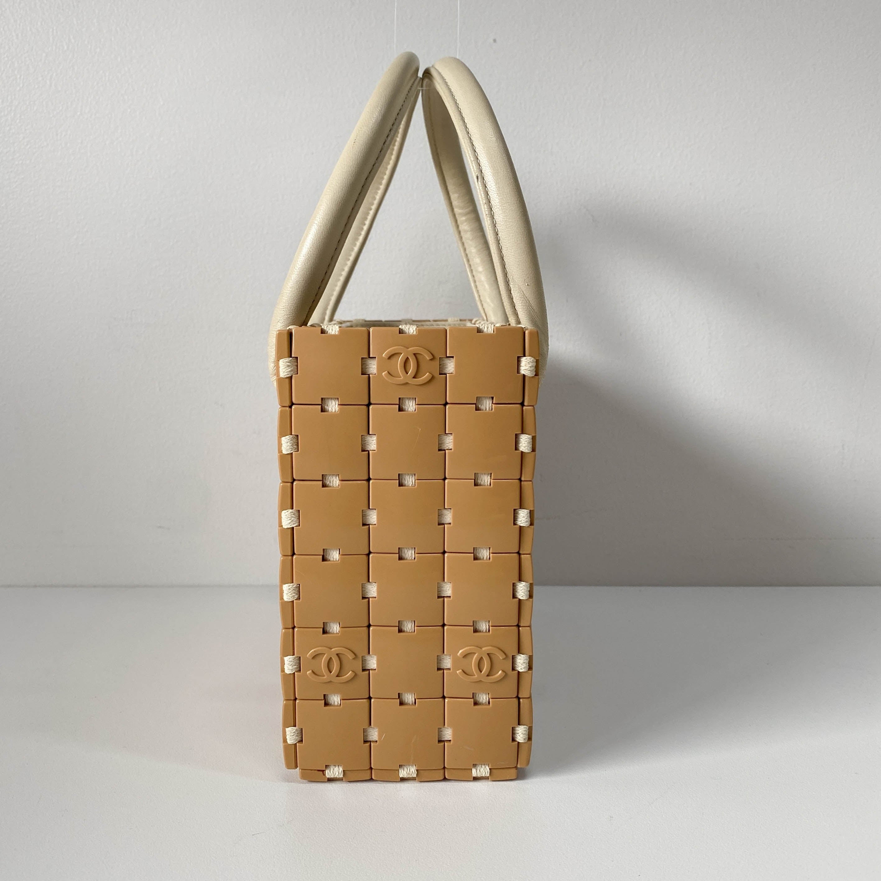 Puzzle Pink/Beige Leather Hand Bag