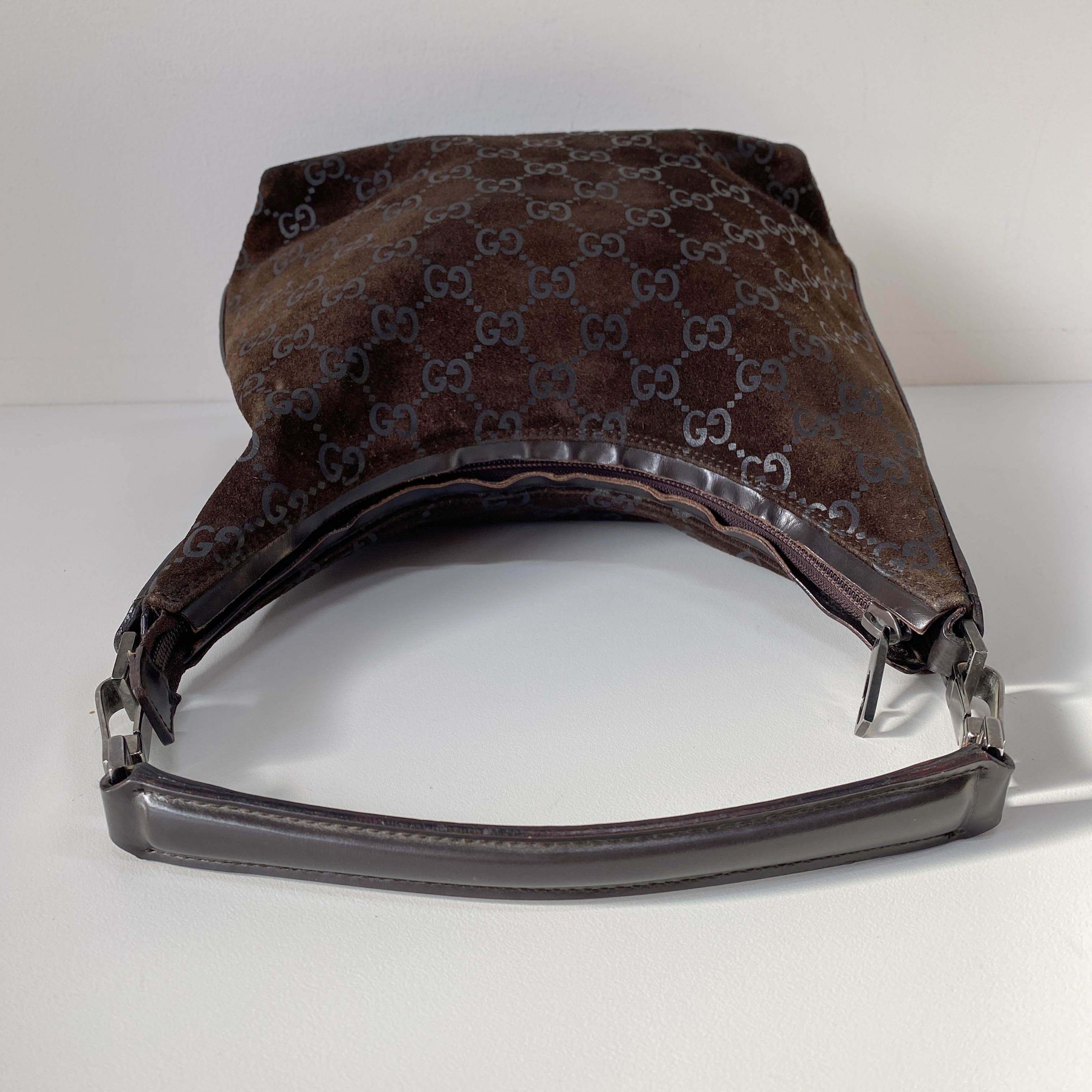 GG Brown Suede Hobo Shoulder Bag