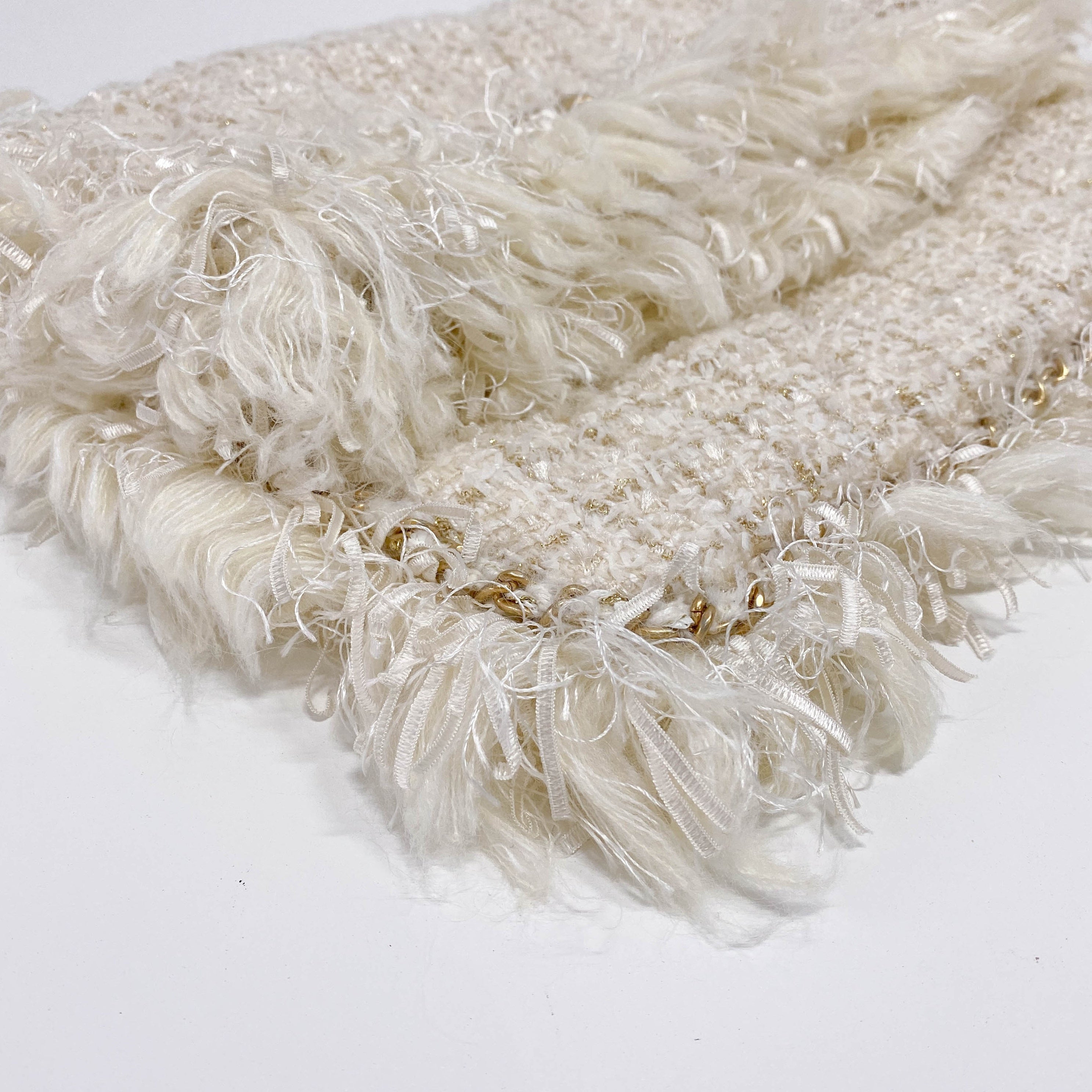 Ivory Tweed Oversized Clutch Bag