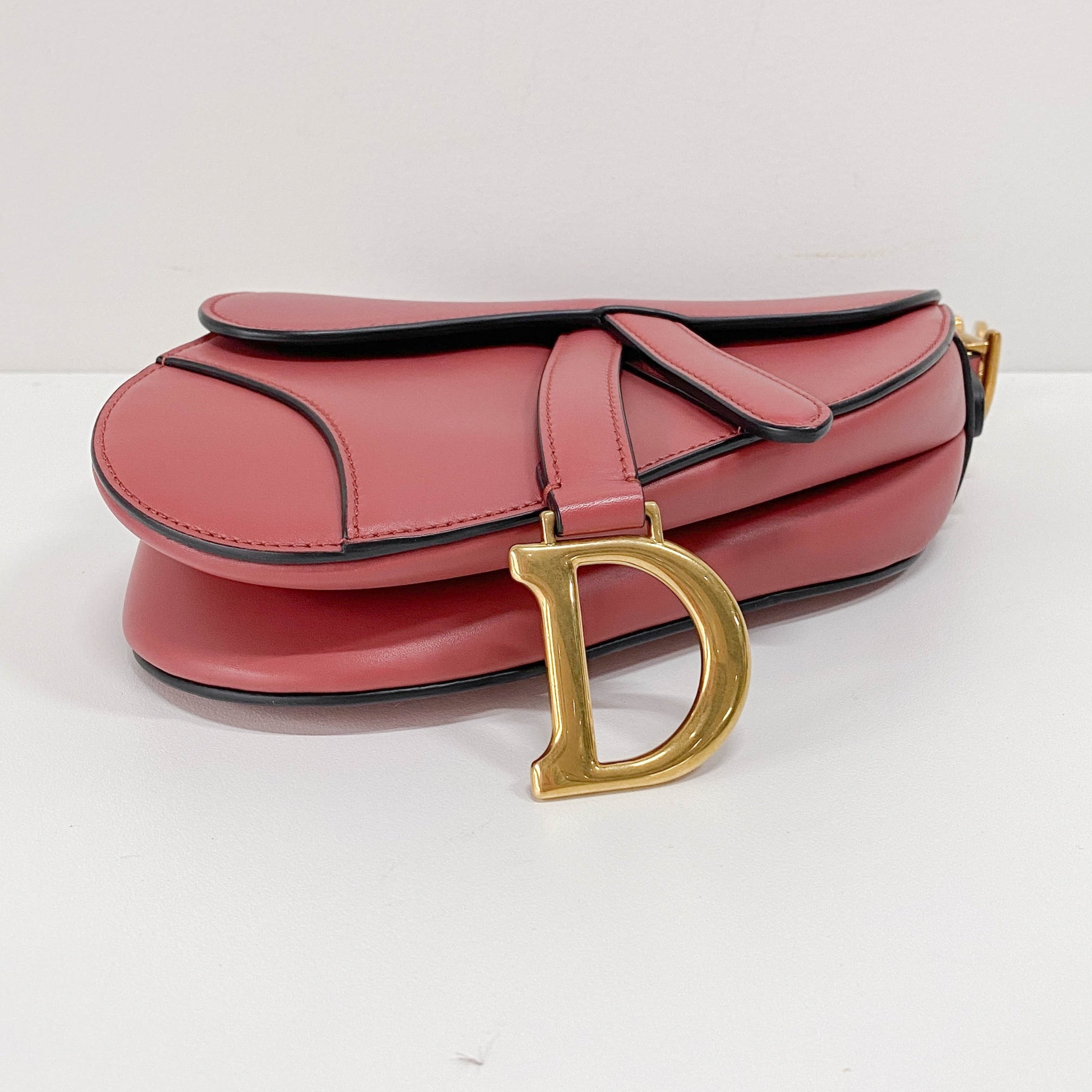 Saddle Rose Pink Leather Shoulder Bag