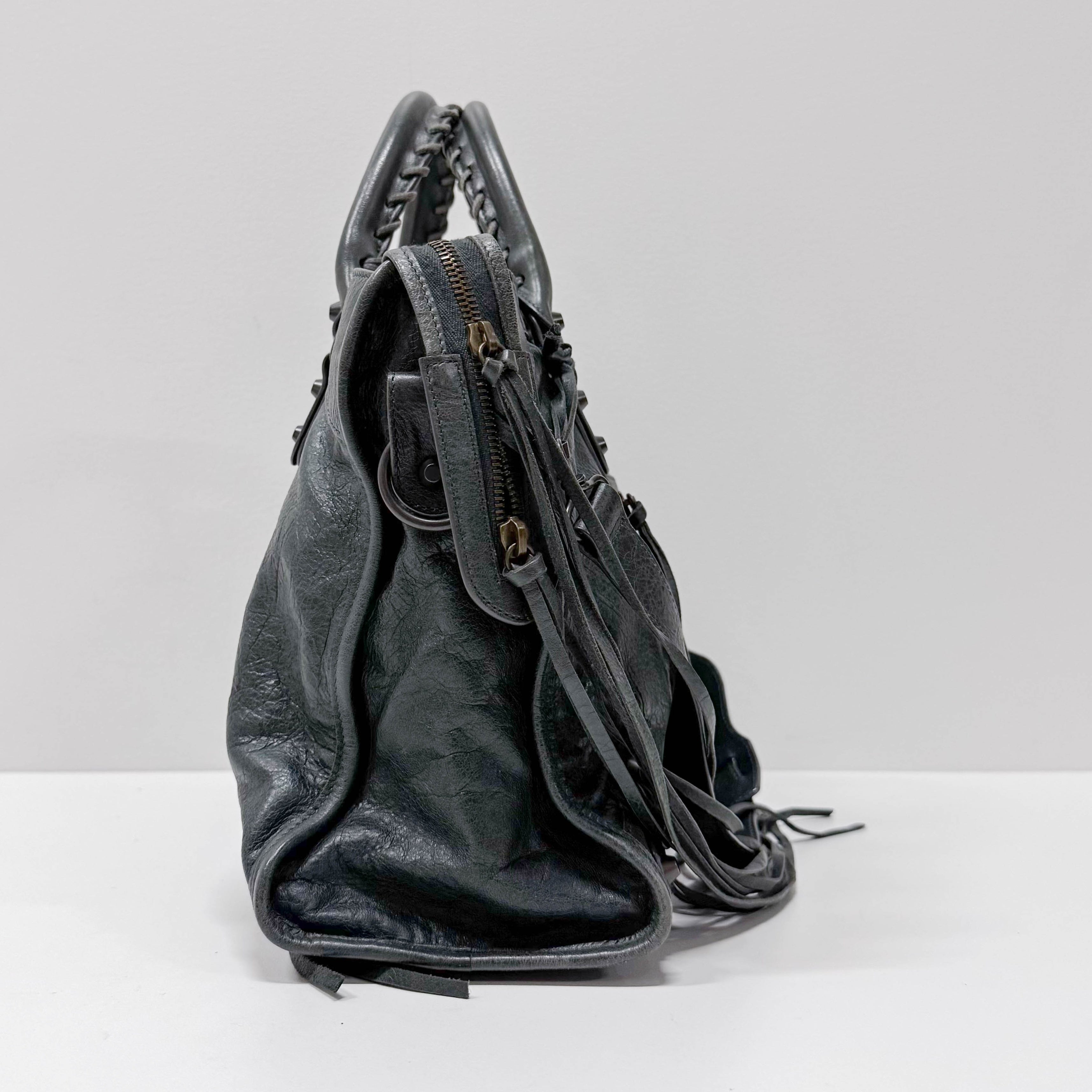The City Grey Calfskin Leather Two Way Bag