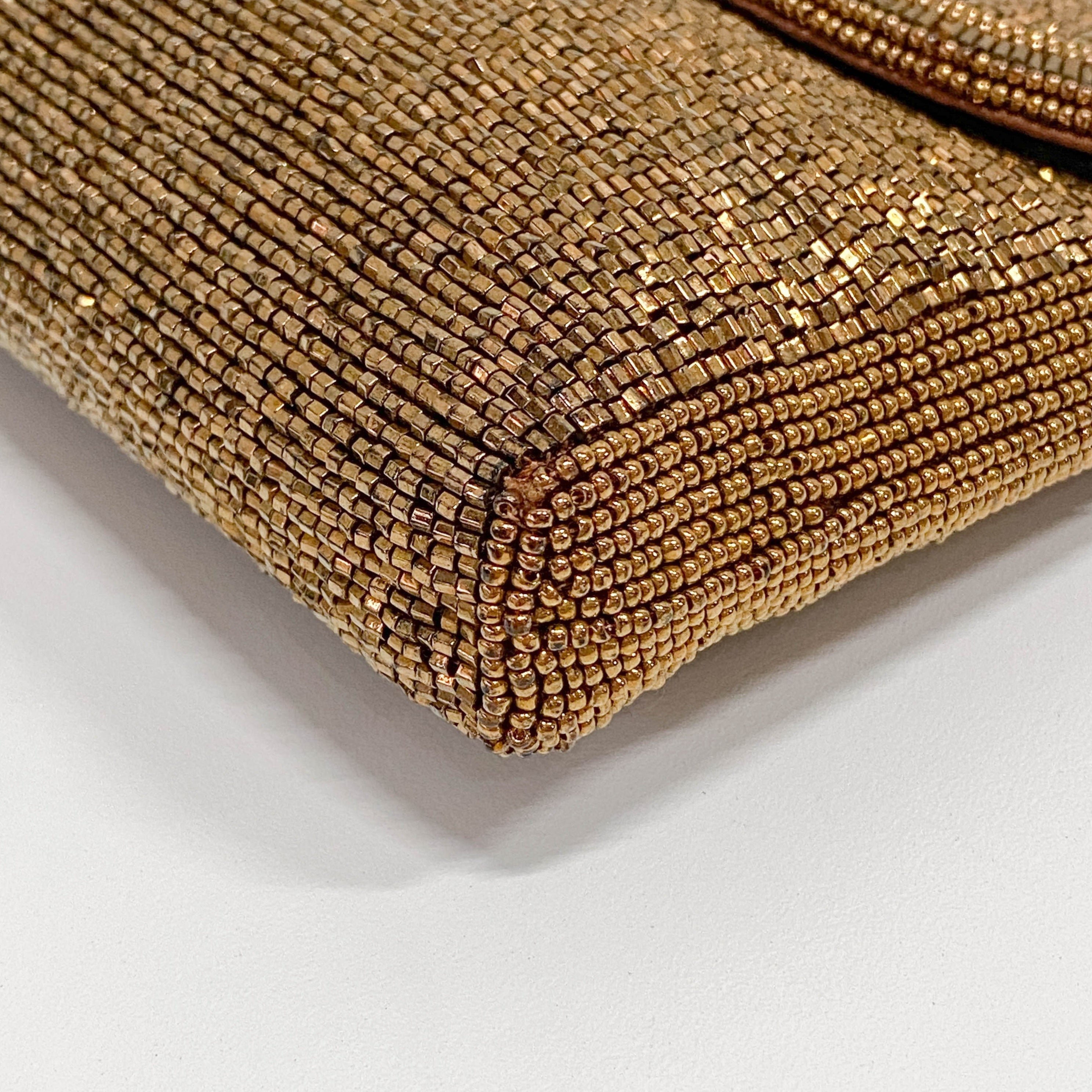 Vintage Rose Gold Beaded Gold Chain Shoulder Bag