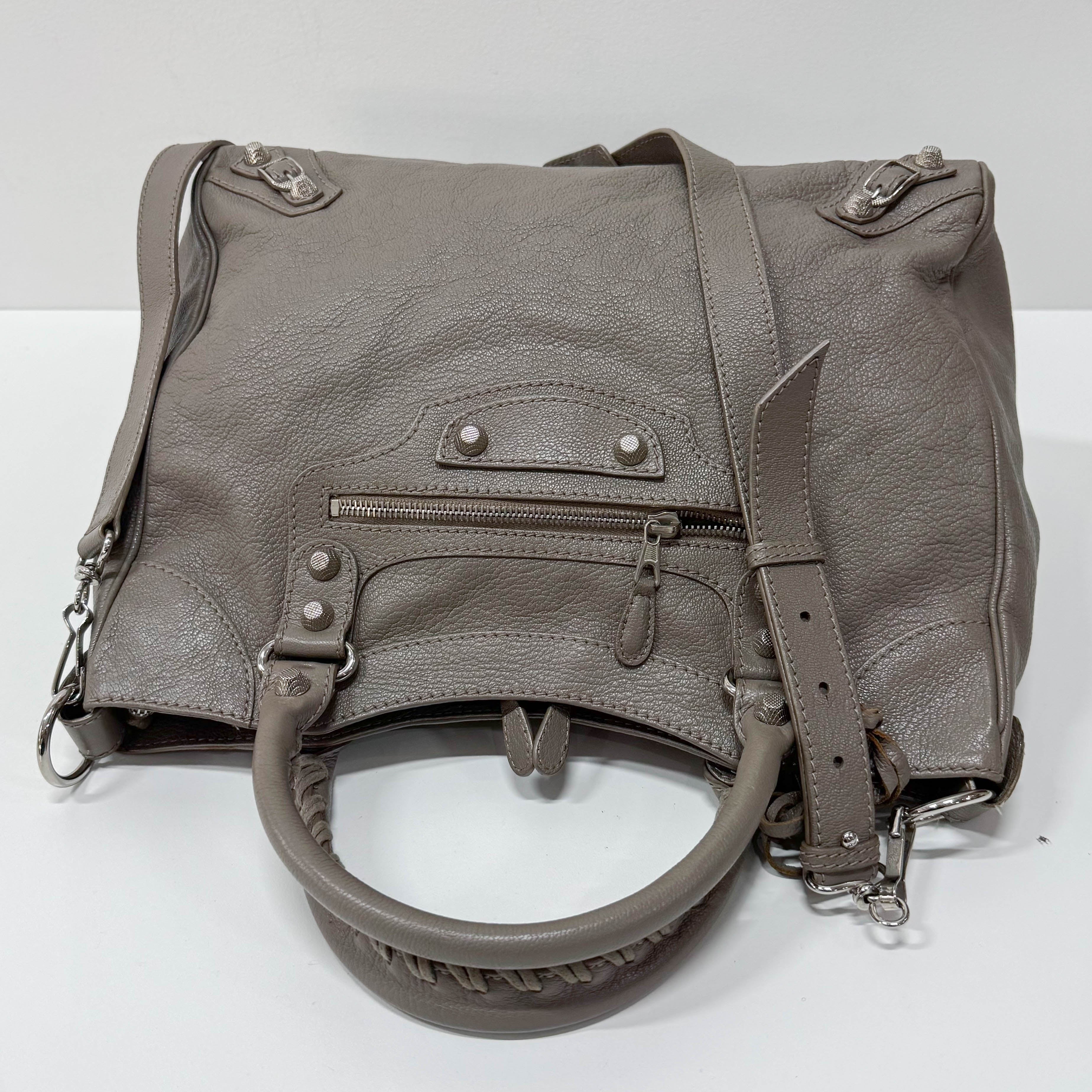 The Velo Grey Calfskin Leather Two Way Bag