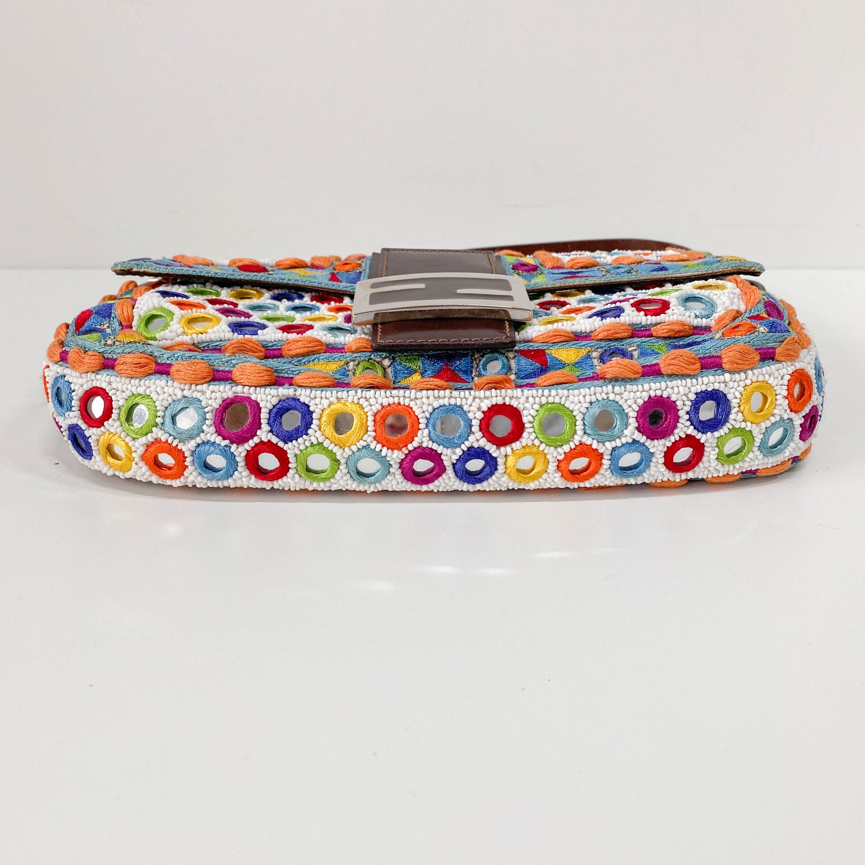 Baguette Multicolor Mirror Beaded Embroidered Shoulder Bag