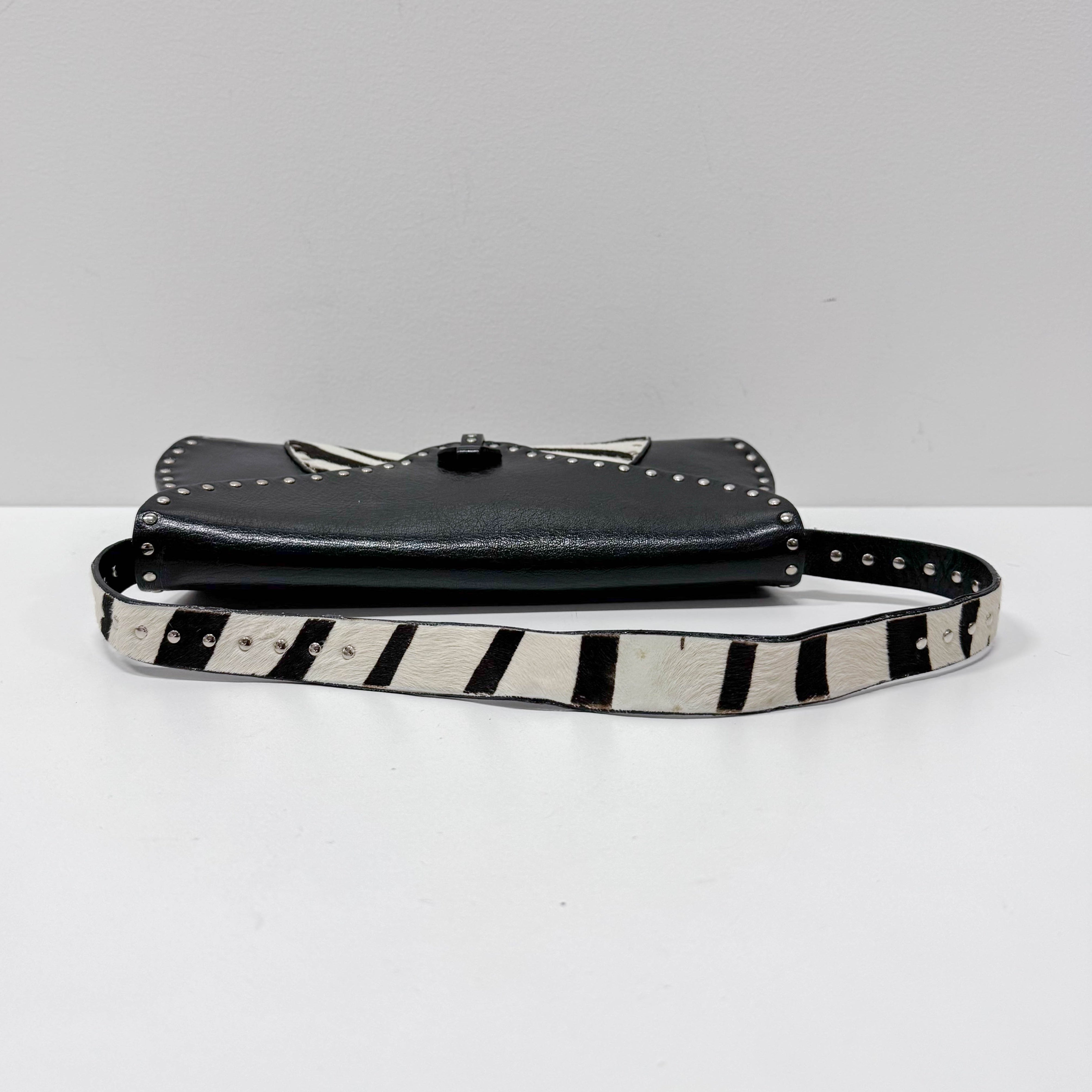 Zebra Print Pony Hair Black Calfskin Shoulder Bag