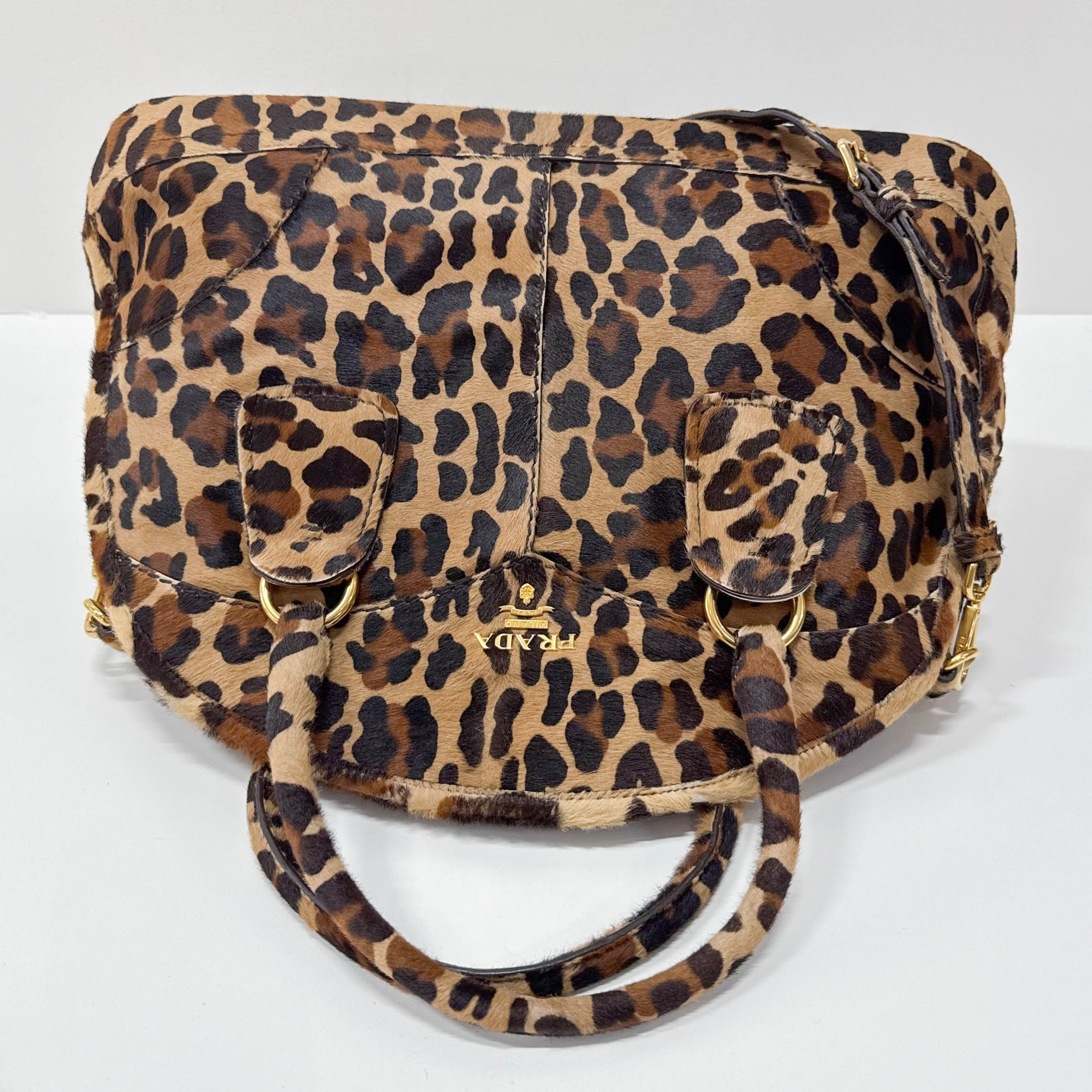Leopard Print Brown Pony Hair Two Way Bag