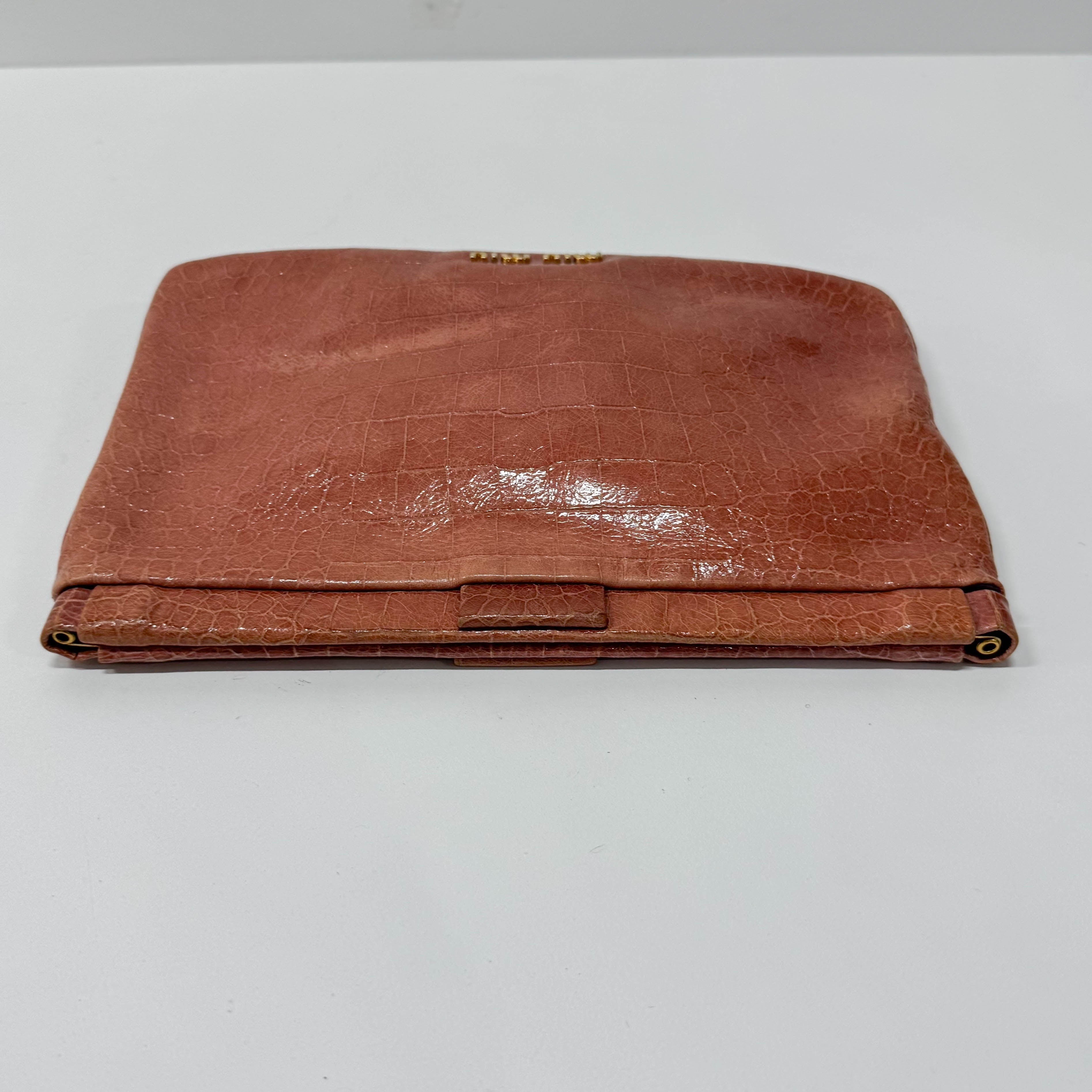 Vintage Pink Croc Embossed Leather Hand Bag