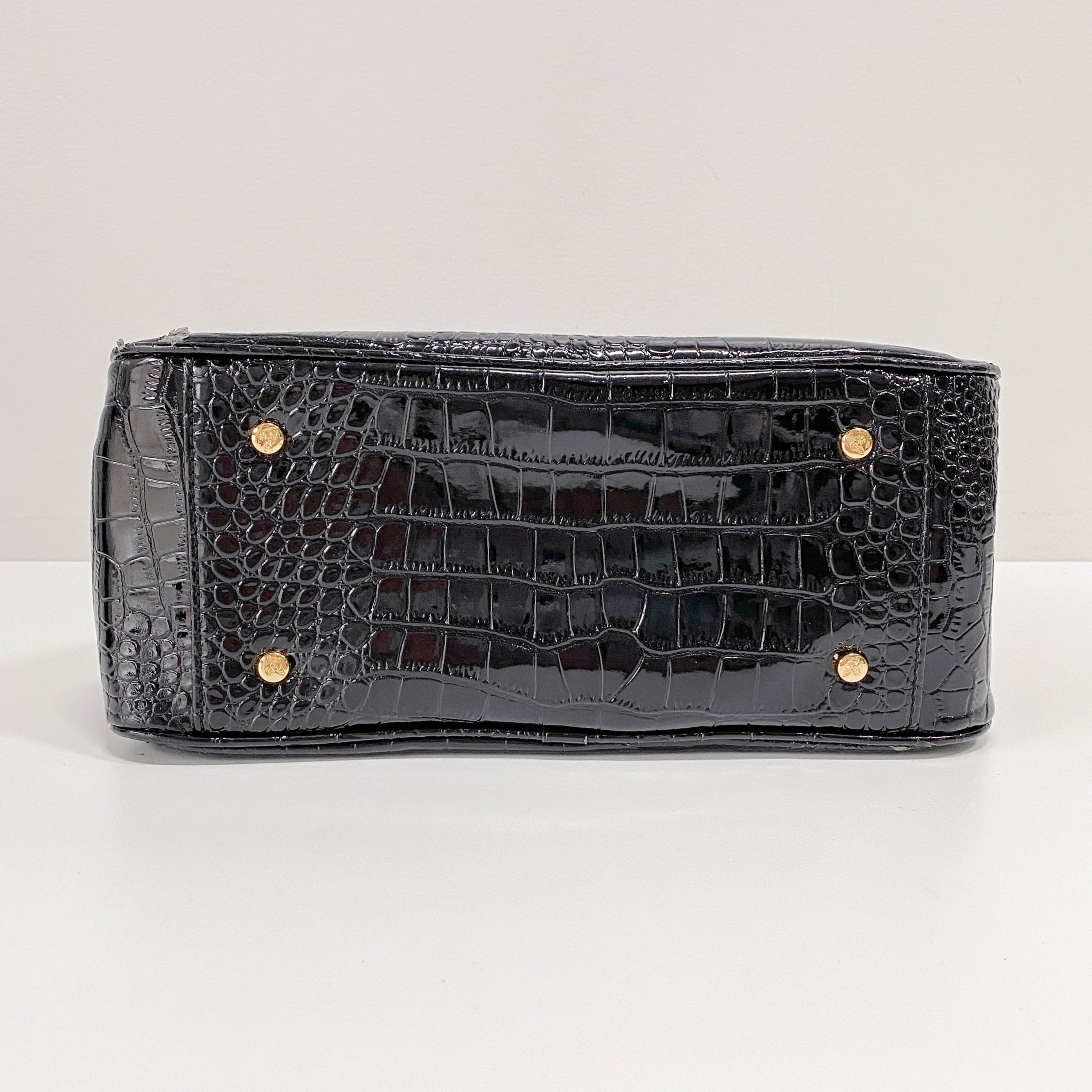 Vintage Black Croco-Stamped Hand Bag