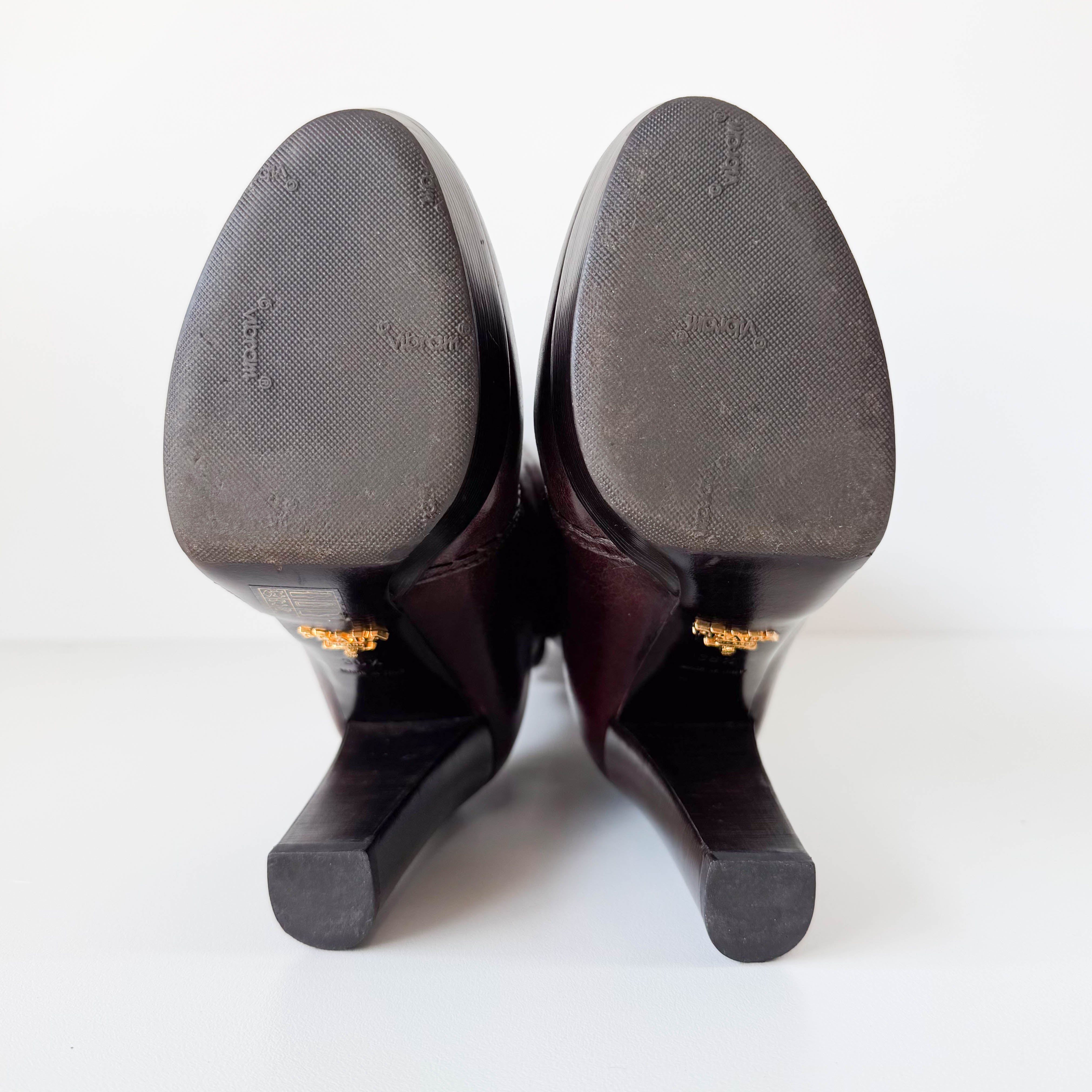 Size 36 1/2 Brown Leather Tall Heel Boots