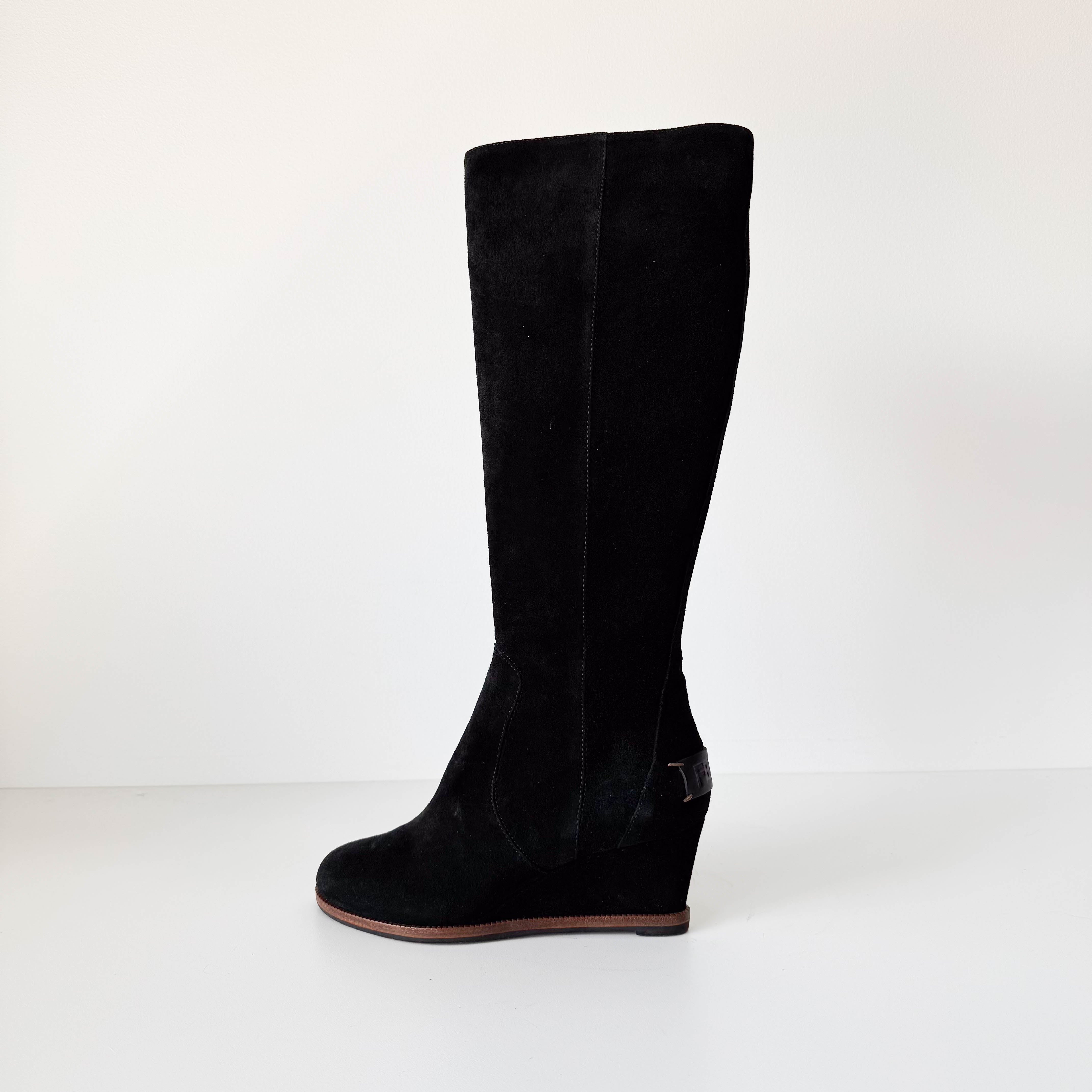Size 37 1/2 Black Suede Tall Boots