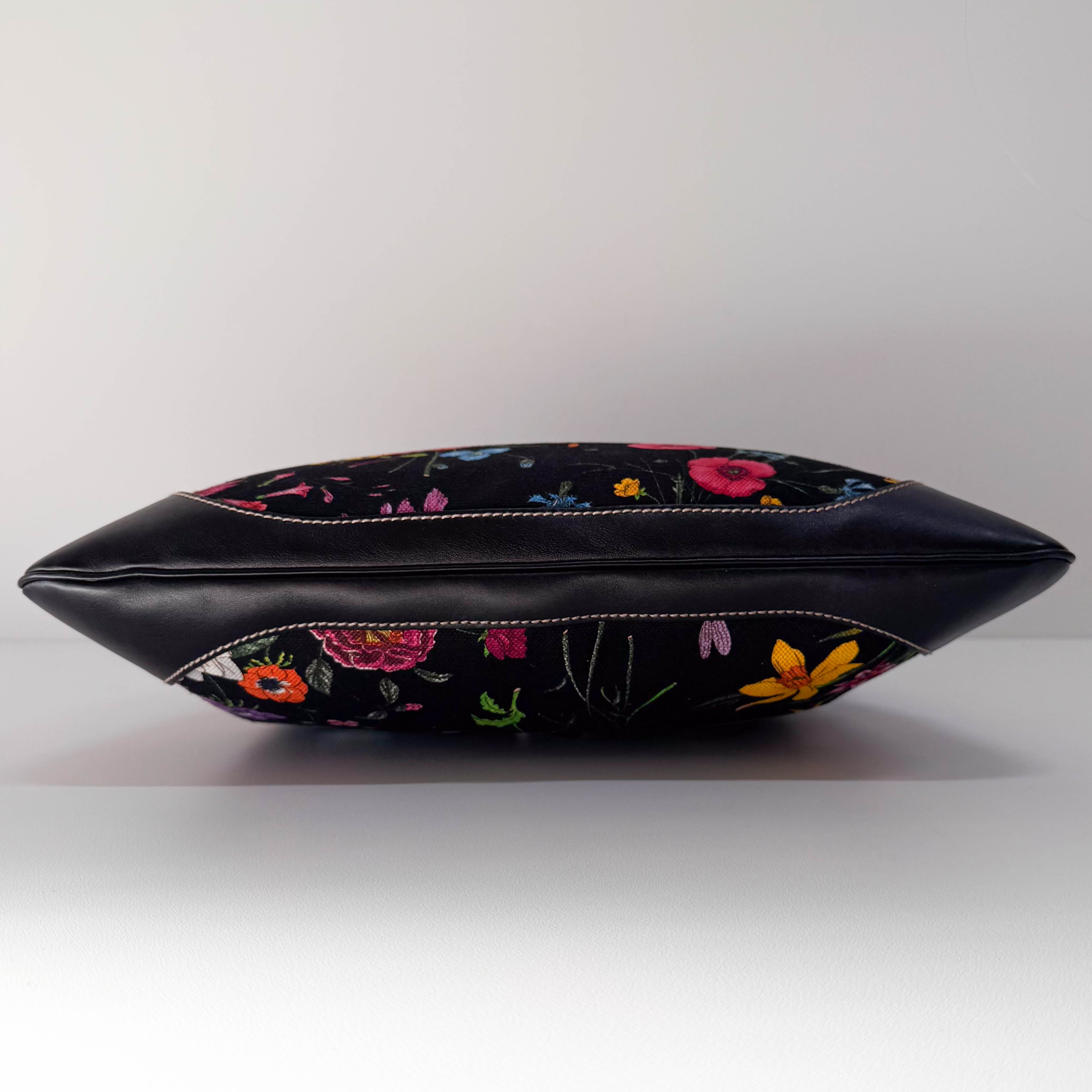 Jackie Bouvier Floral Printed Canvas Hobo Shoulder Bag