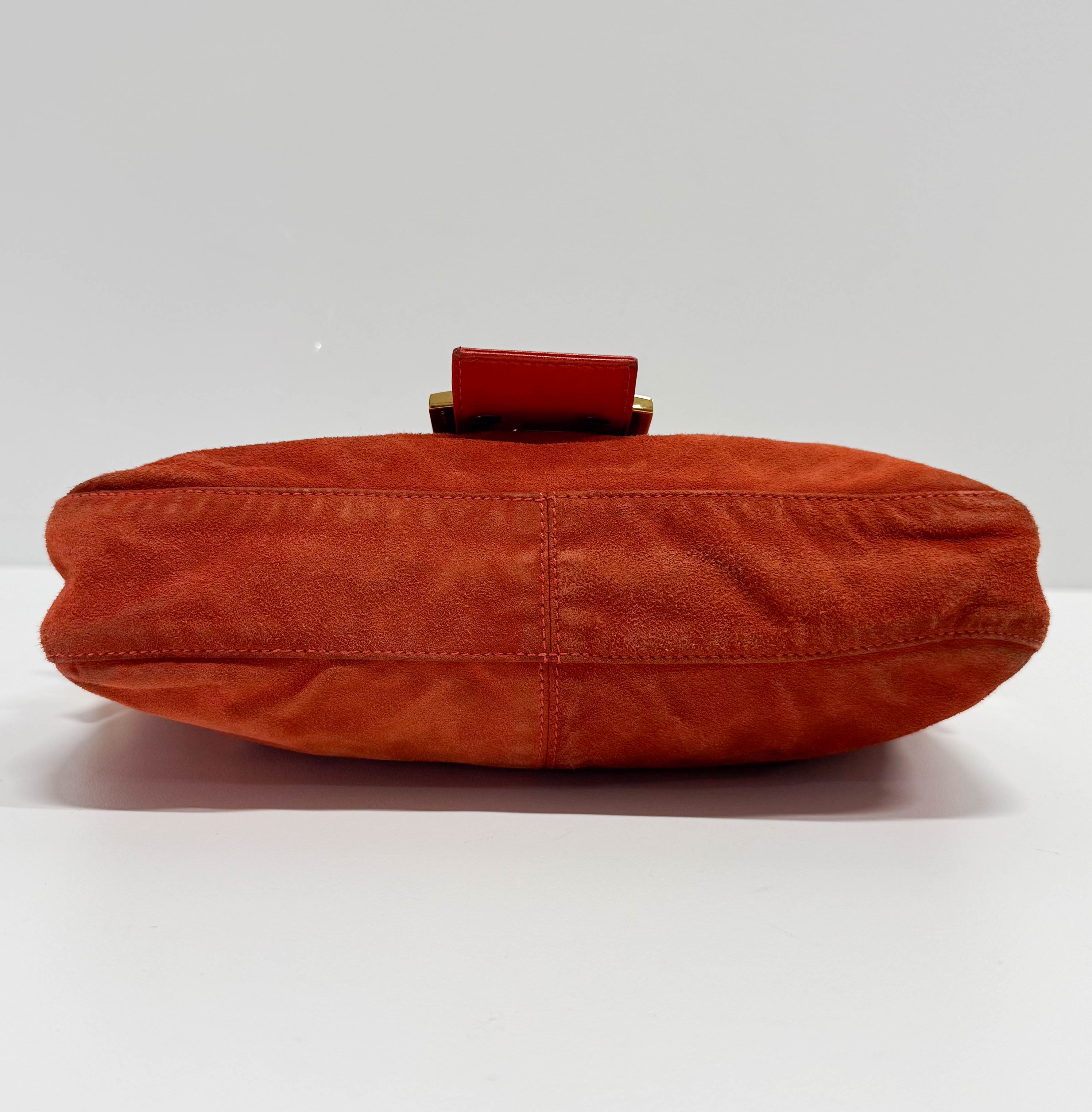 Baguette Orange Suede Shoulder Bag