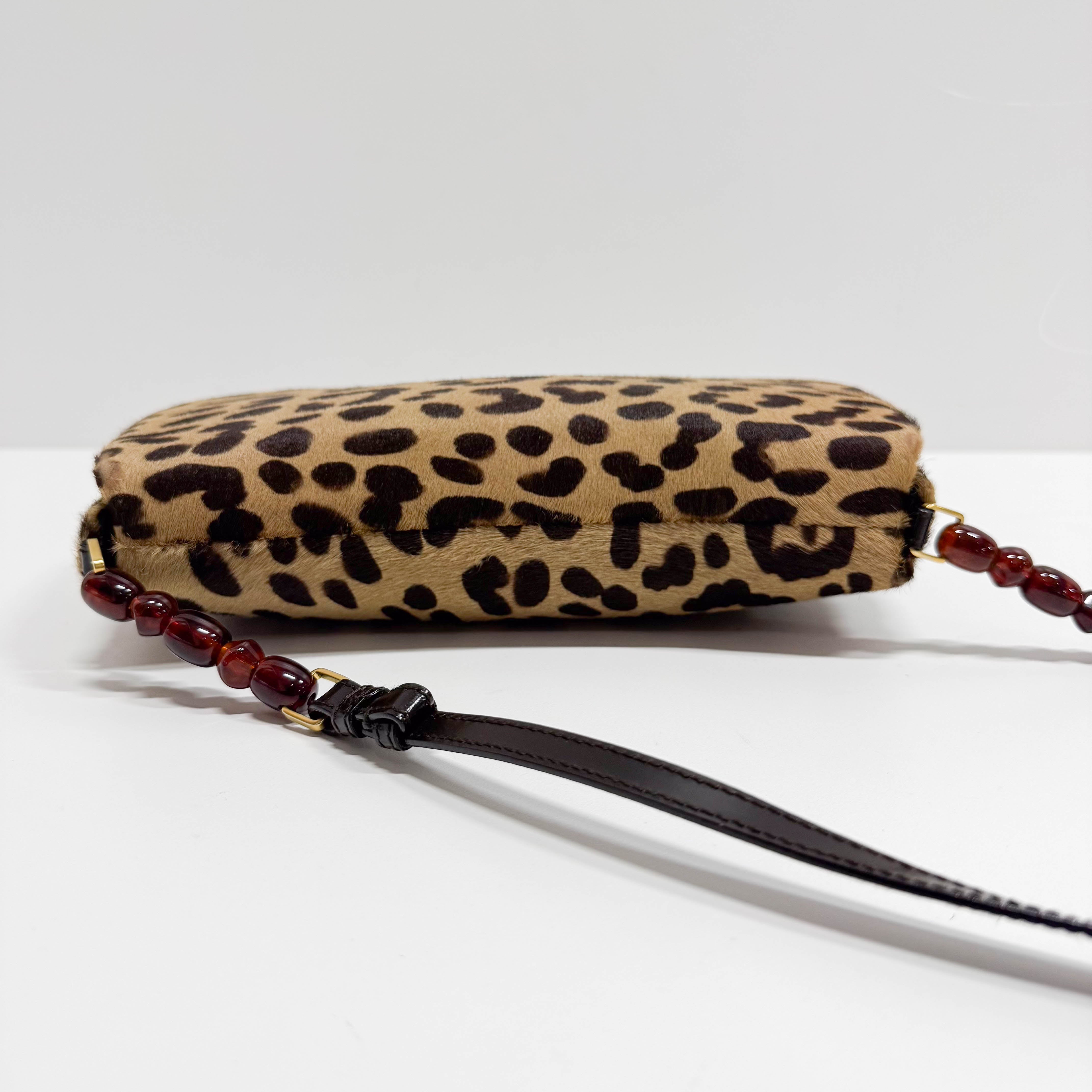 Malice Pearl Leopard Brown Leather Shoulder Bag