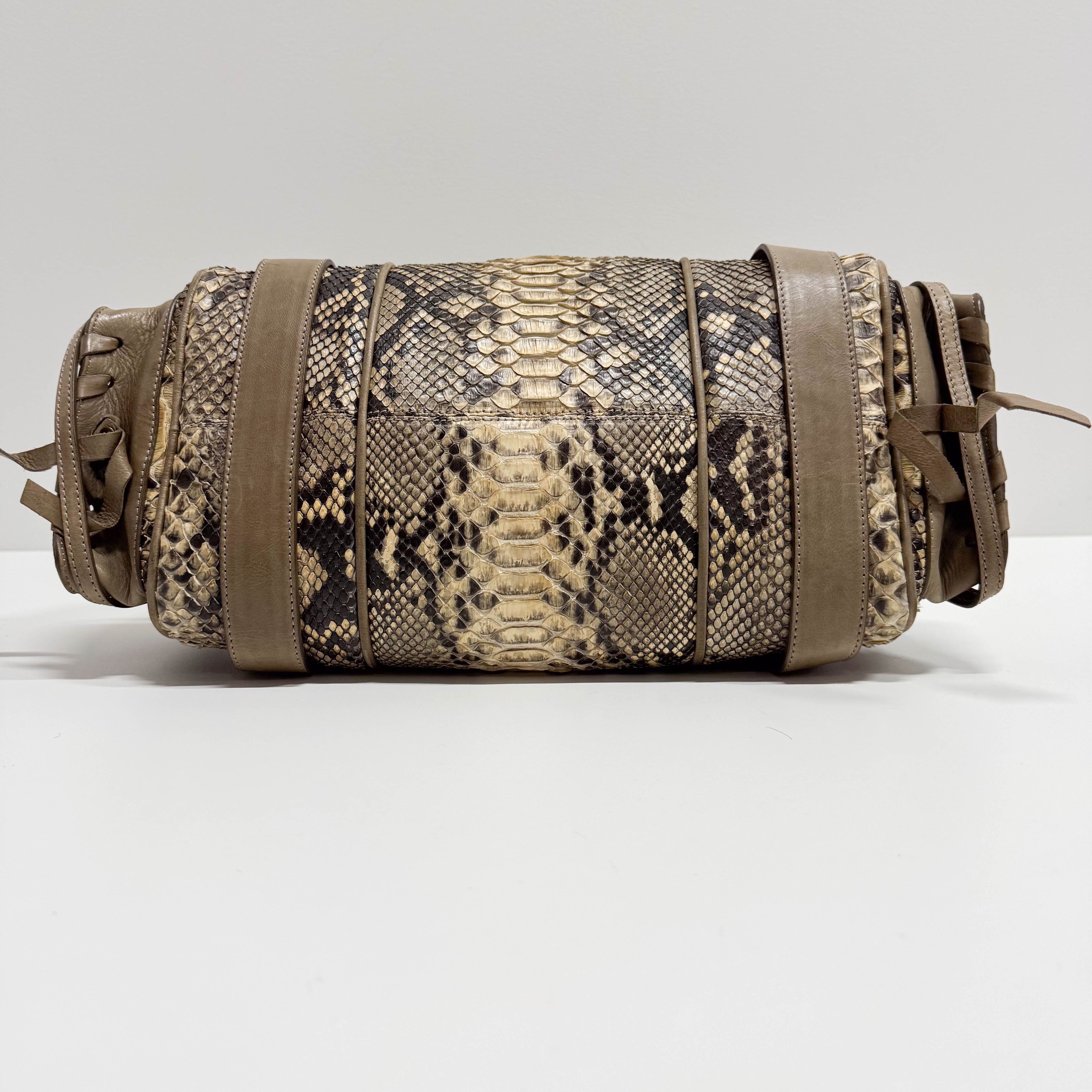 Silverado Beige Python Embossed Leather Shoulder Bag