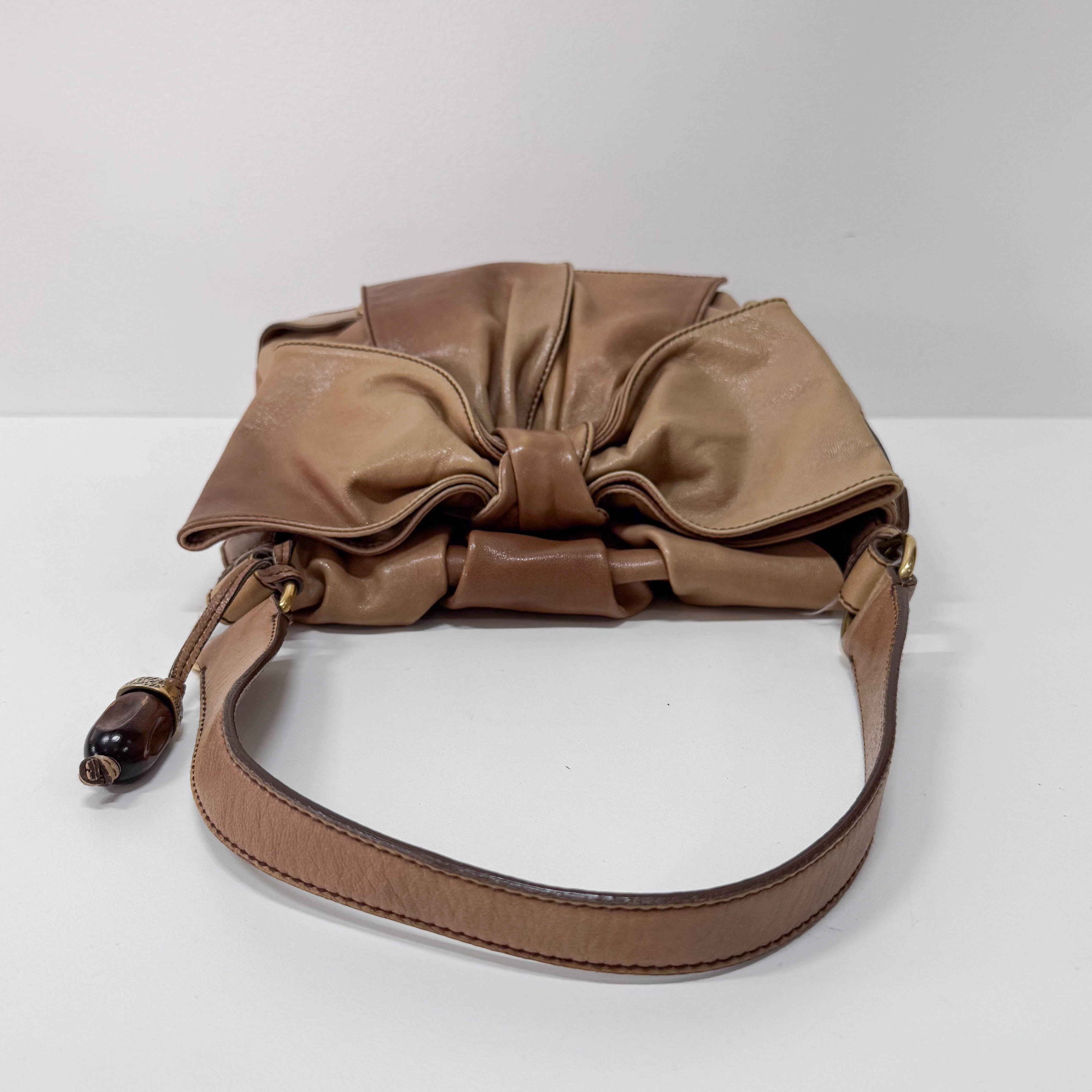 Ribbon Brown Leather Shoulder Bag