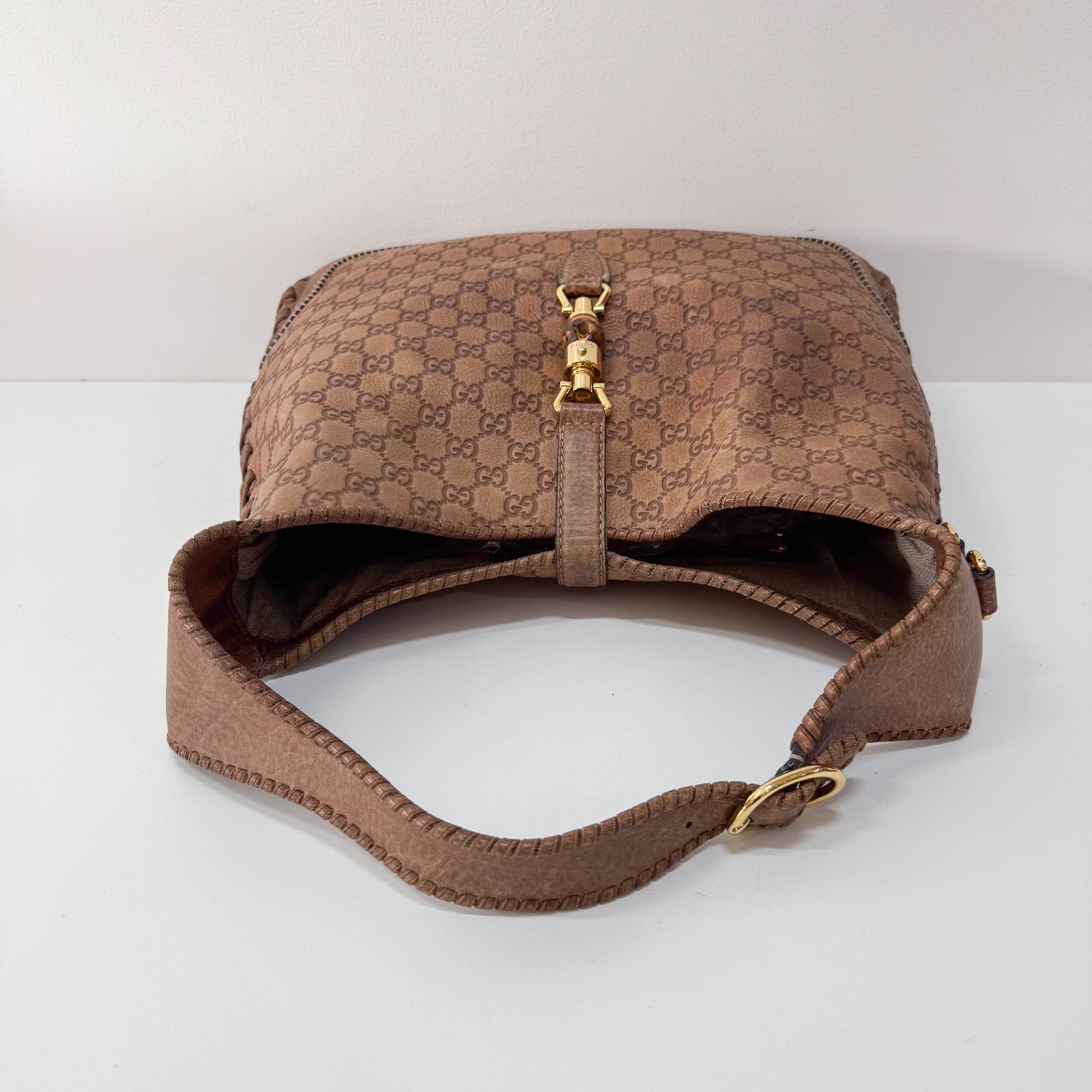 New Jackie Bamboo Guccissima Brown Calfskin Shoulder Bag