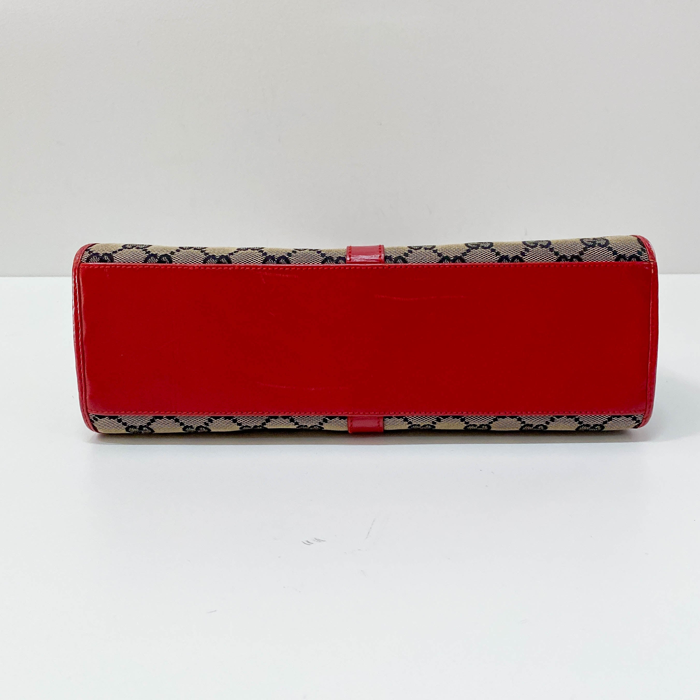 Jackie GG Supreme Brown Canvas & Red Leather Shoulder Bag