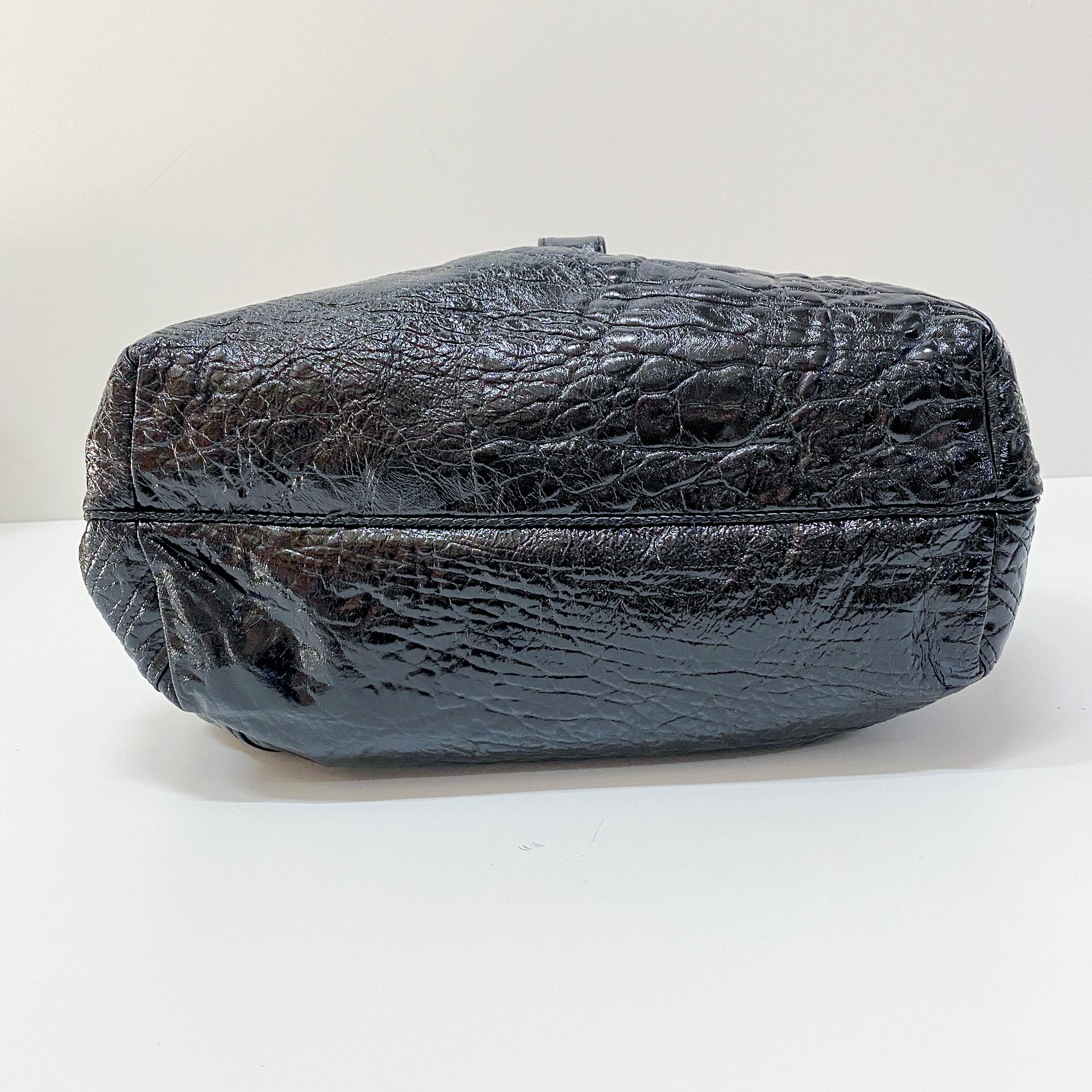 Spy Black Patent Leather Shoulder Bag