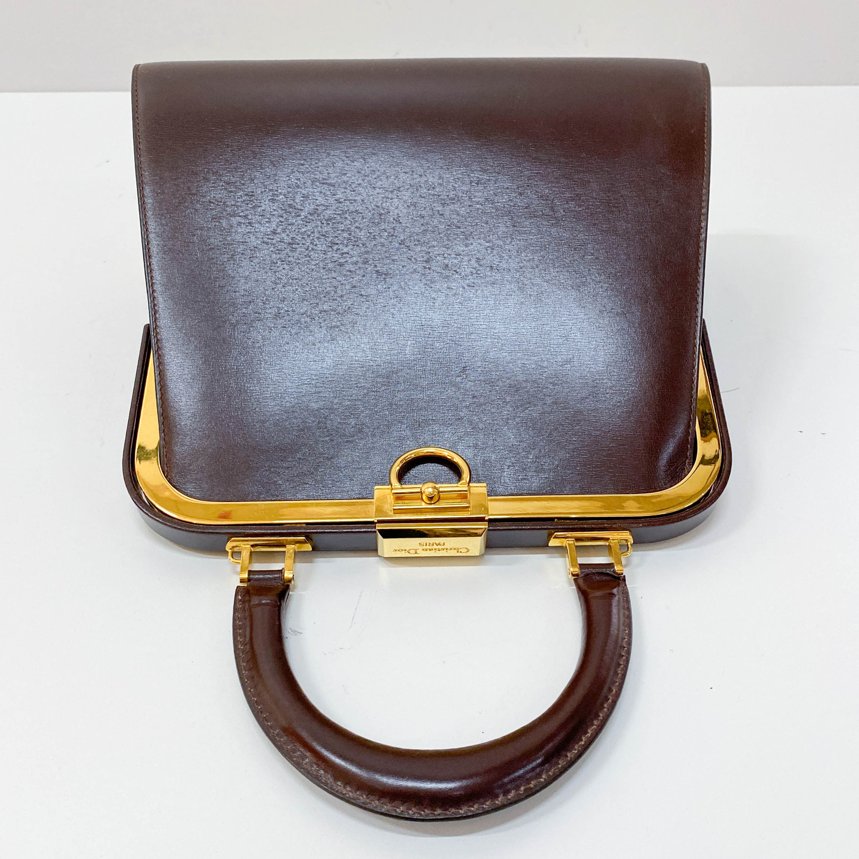 Brown Leather Top Handle Two Way Bag