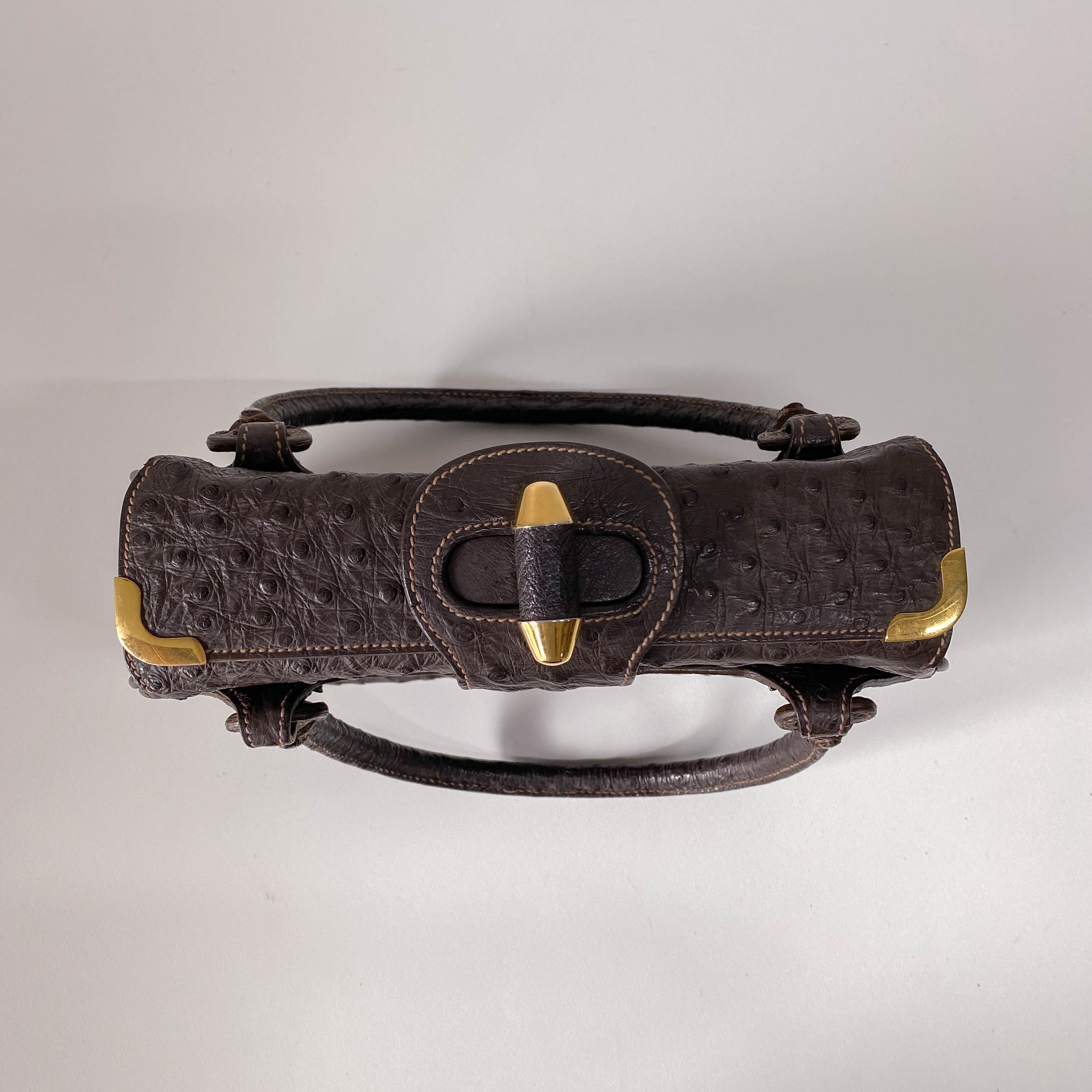 Top Lock Dark Brown Leather Handbag