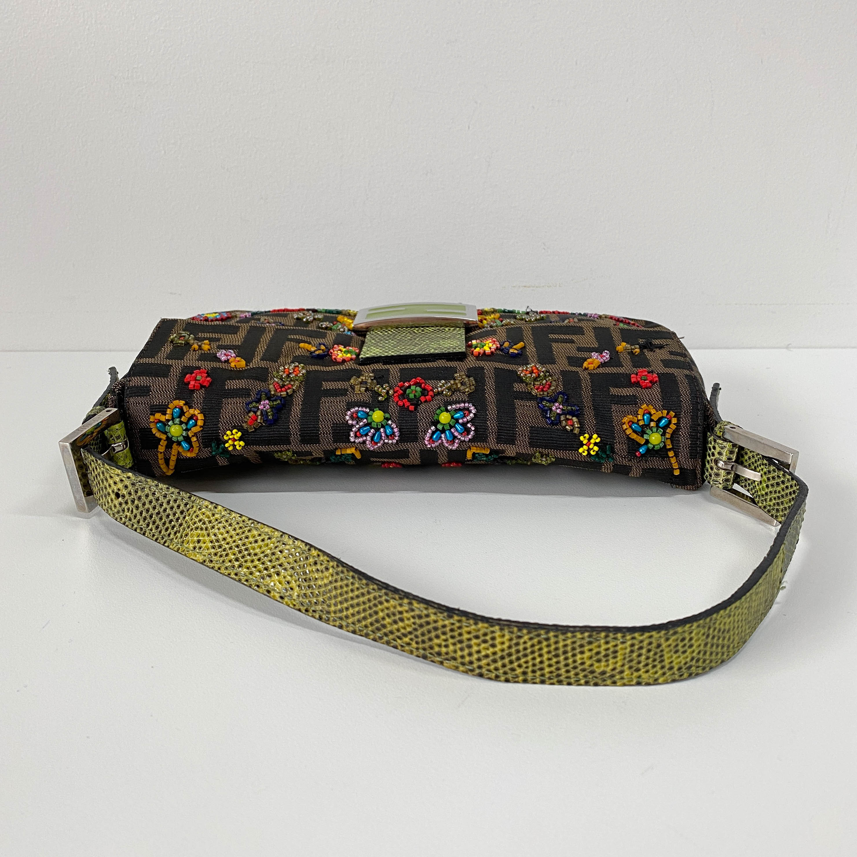 Zucca FF Design With Beads Baguette Shoulder Bag