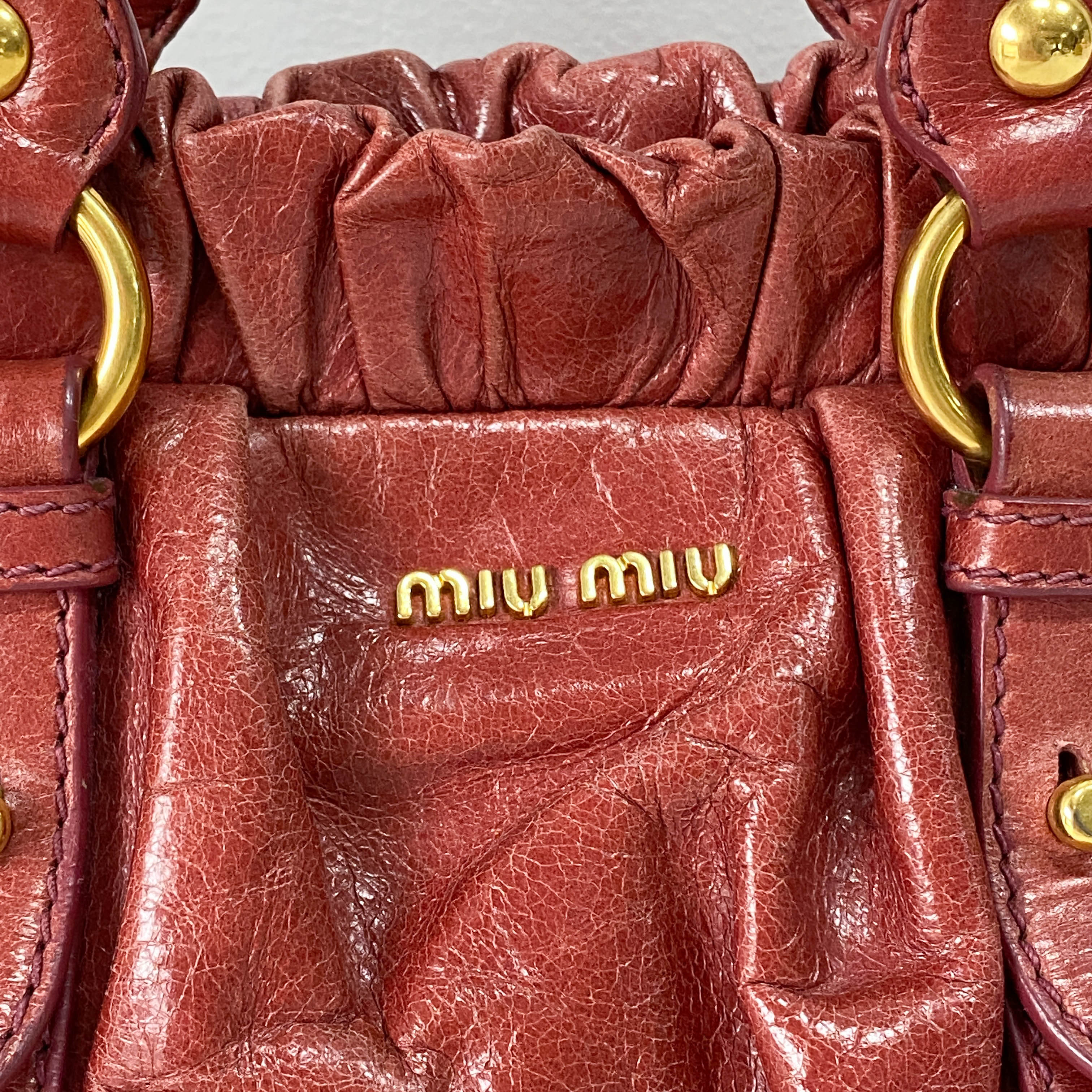 Mini Vitello Red Calfskiin Leather Two Way Bag