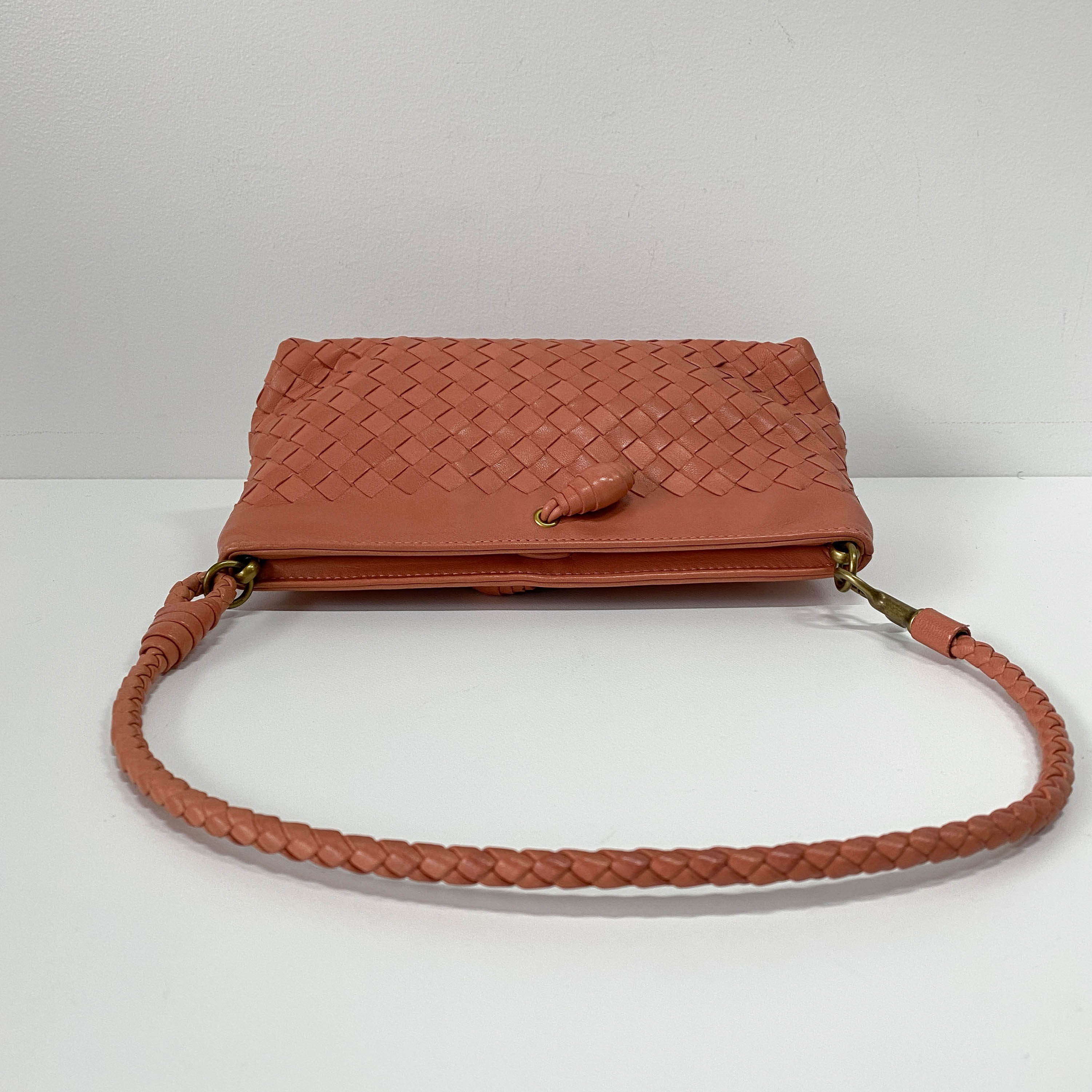 Intrecciato Pink Leather Shoulder Bag