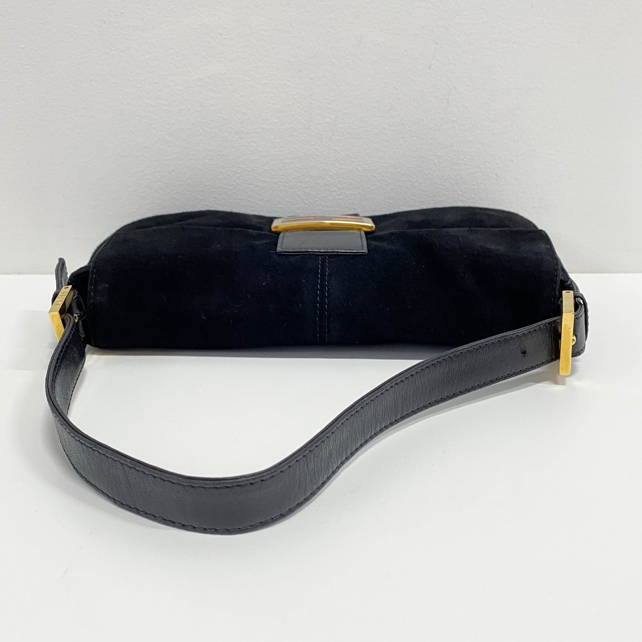 Baguette Black Suede Shoulder Bag