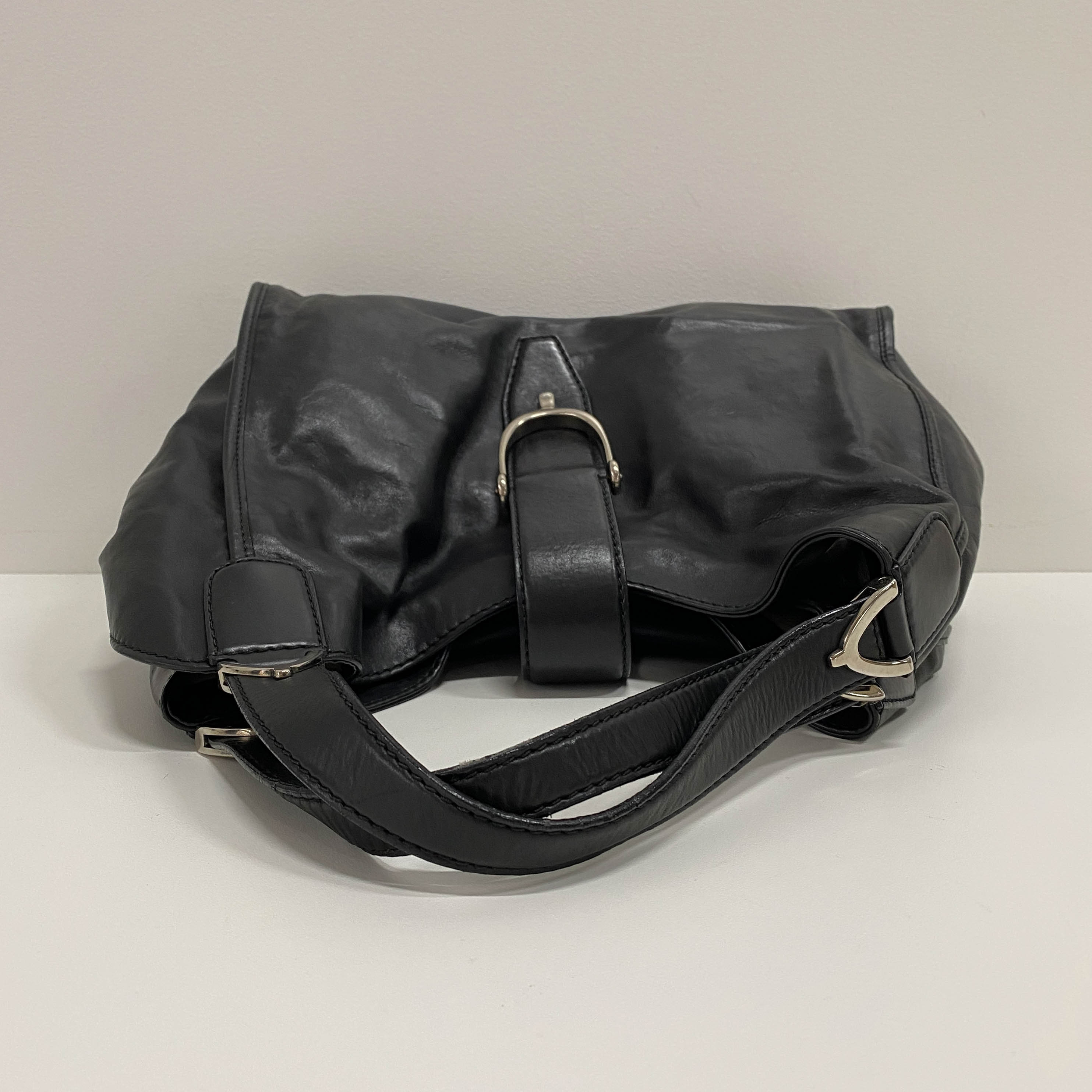 Horsebit Black Leather Shoulder Bag