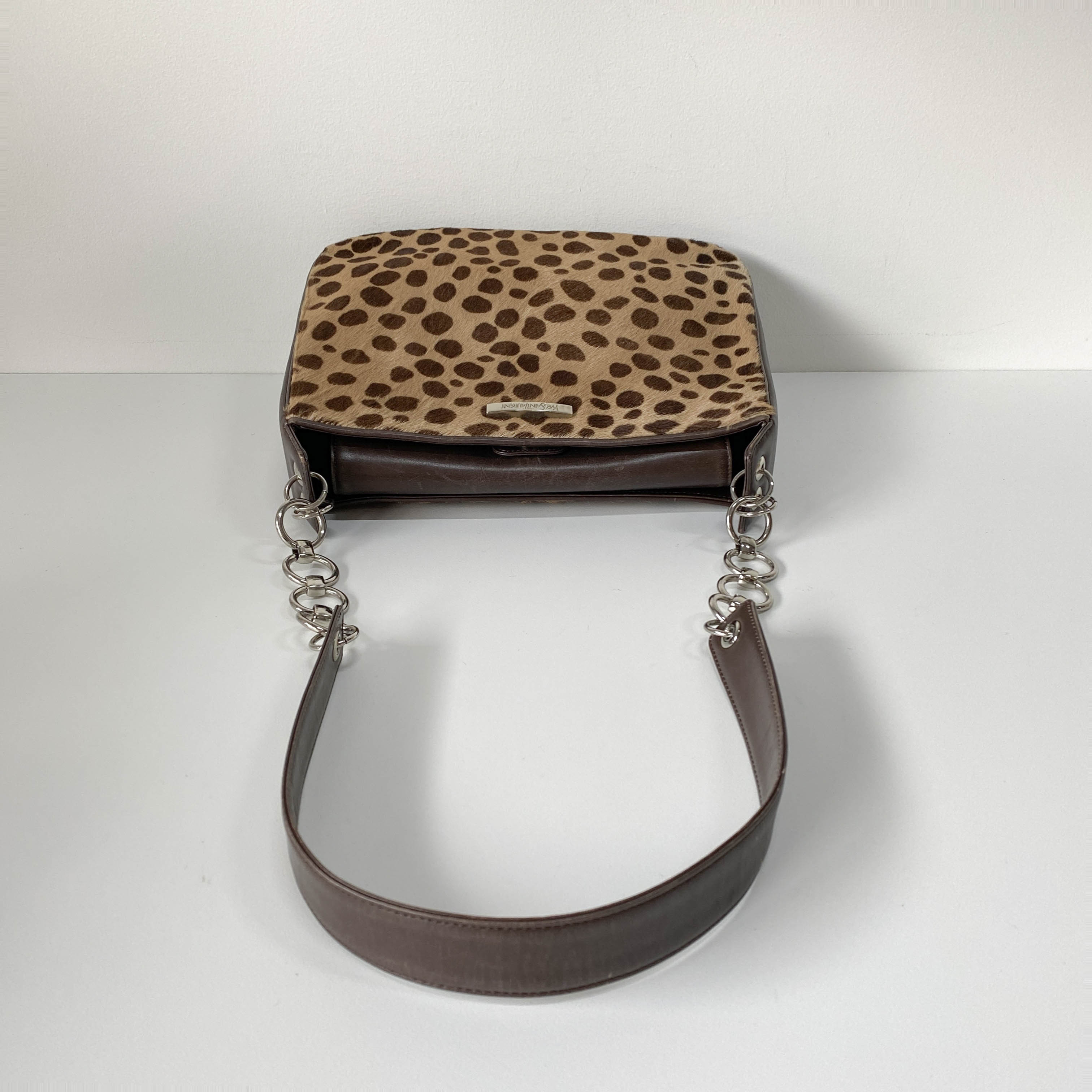 Brown Leopard Print Pony Hair Shoulder Bag