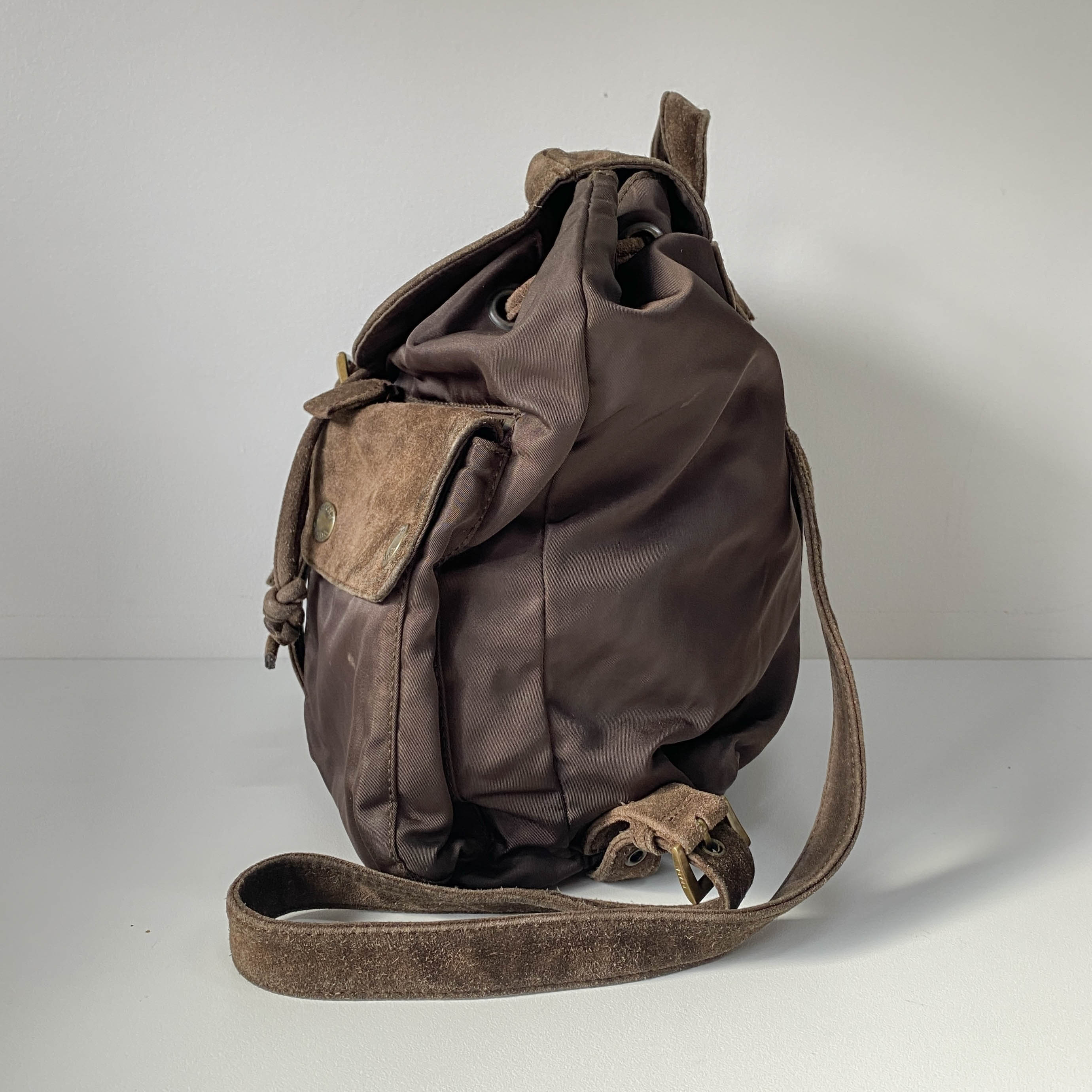 Brown Nylon & Suede Backpack