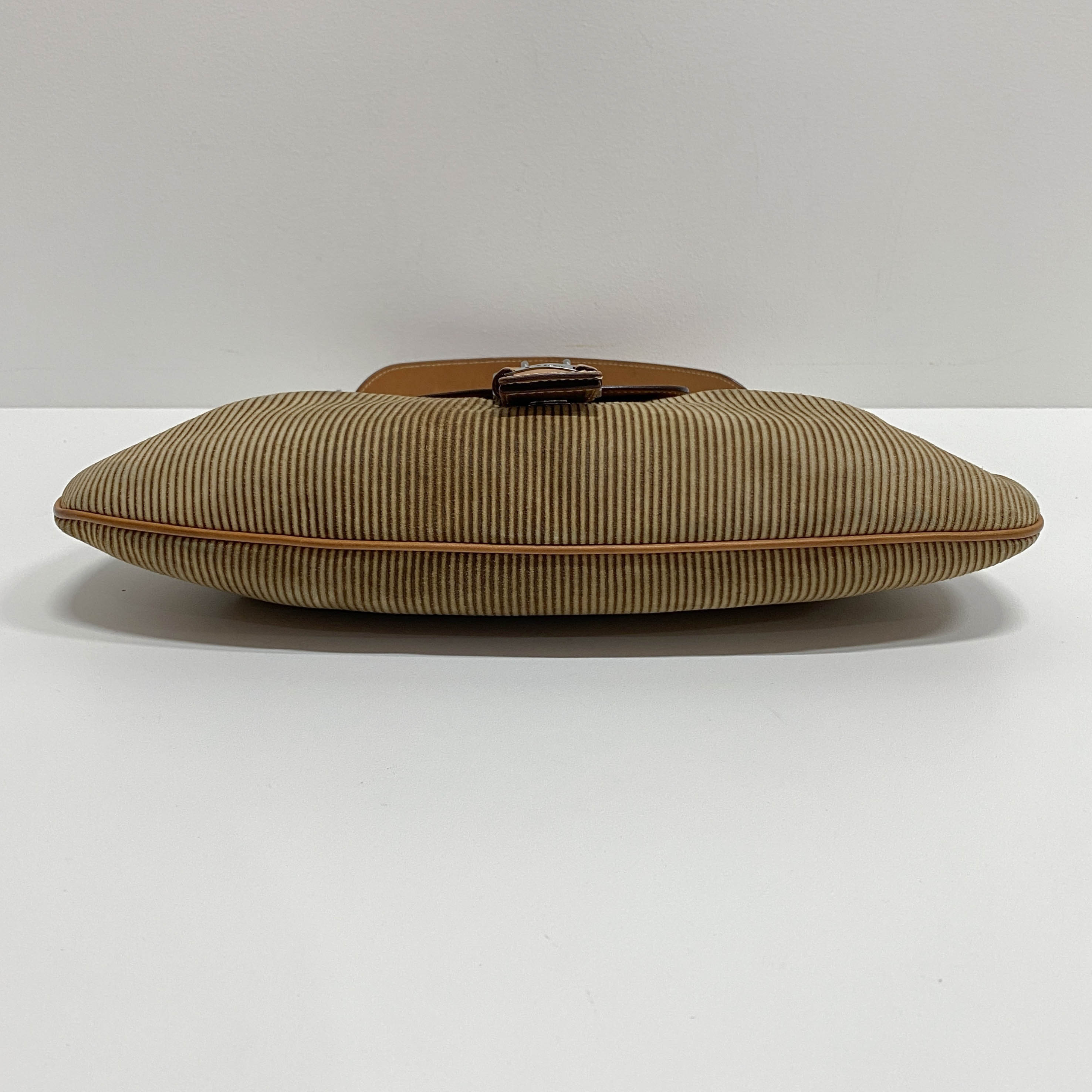 Beige Striped Suede Hobo Shoulder Bag