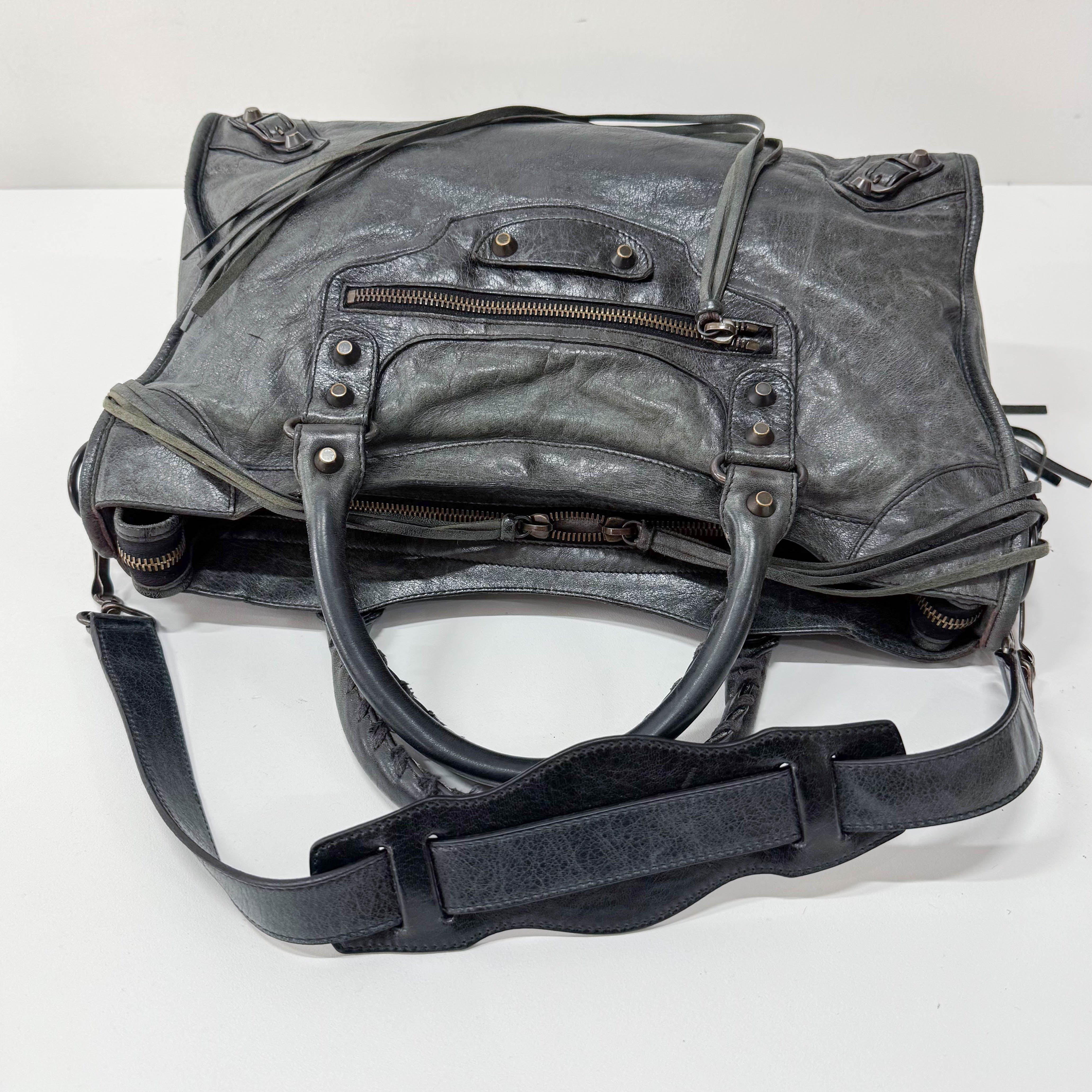 The First Grey Calfskin Leather Two Way Bag