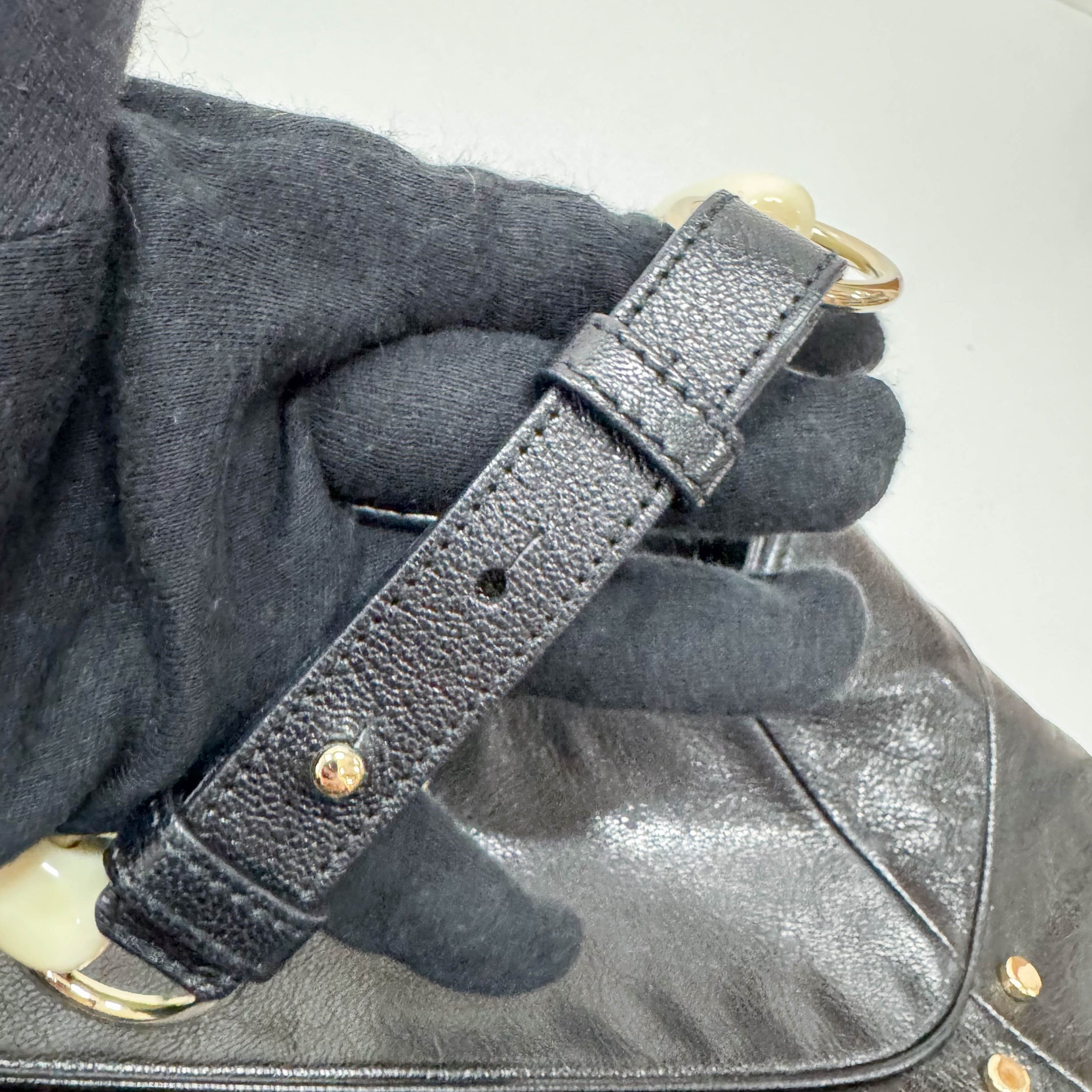 Mombasa Black Leather Double Buffalo Horn Shoulder Bag