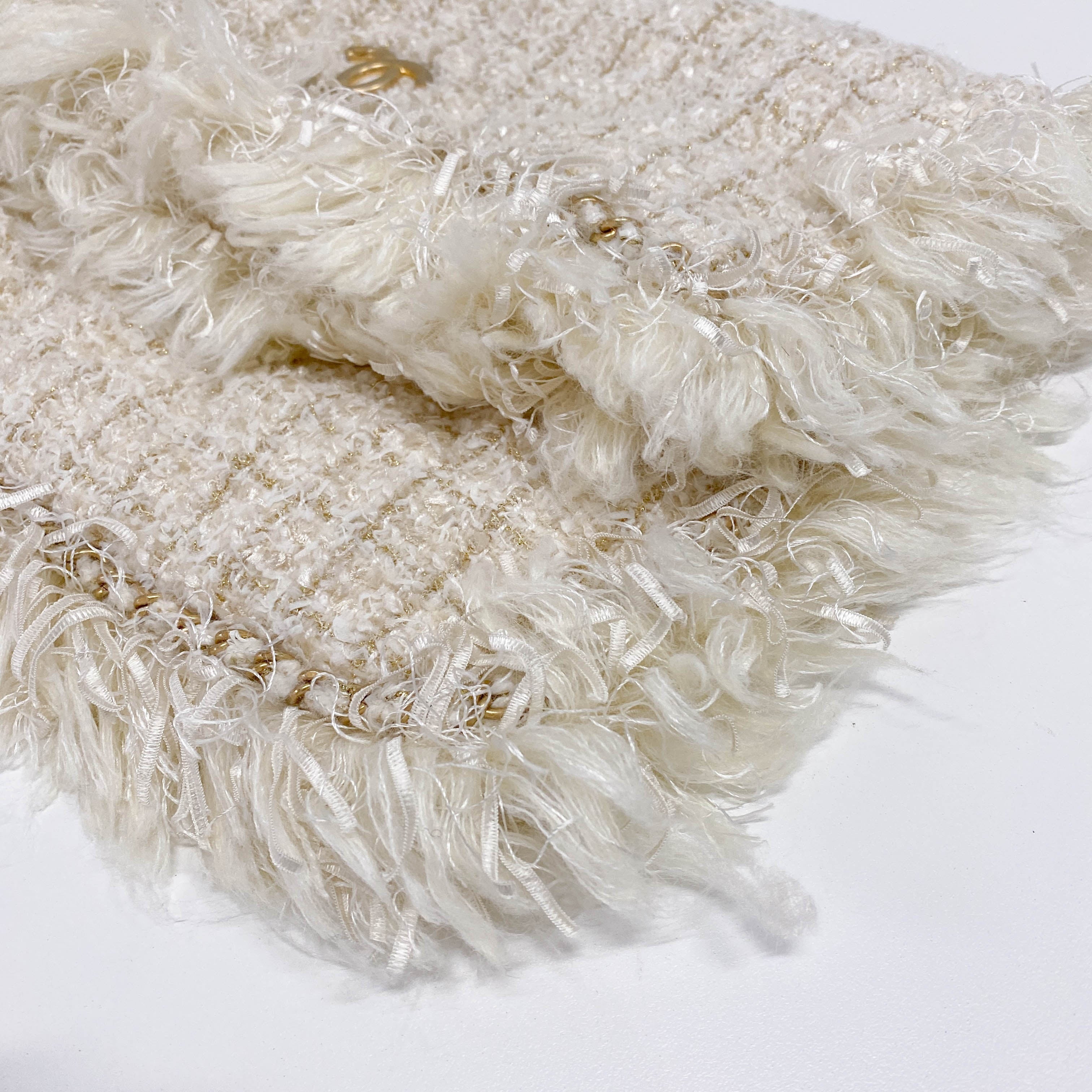 Ivory Tweed Oversized Clutch Bag