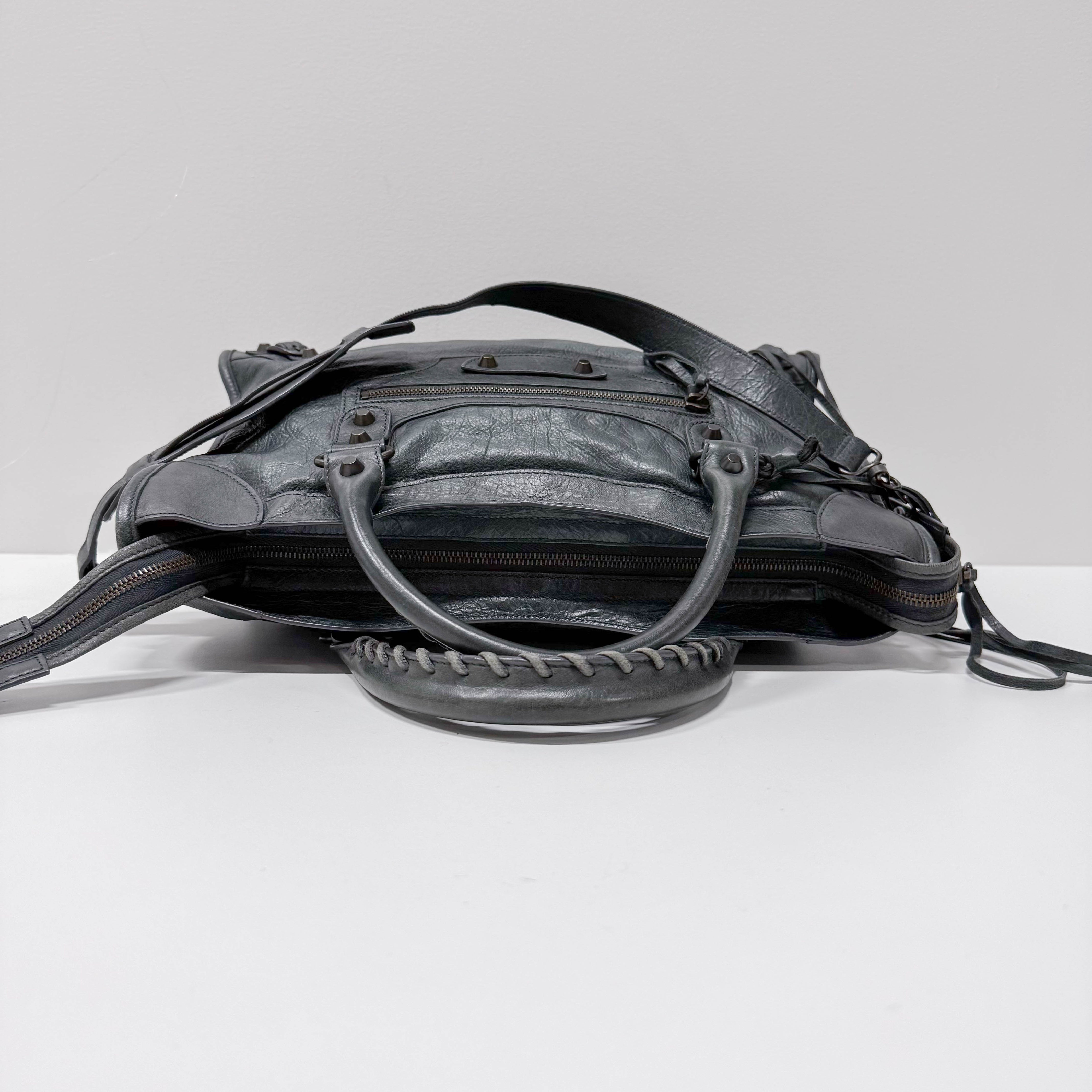 The City Grey Calfskin Leather Two Way Bag