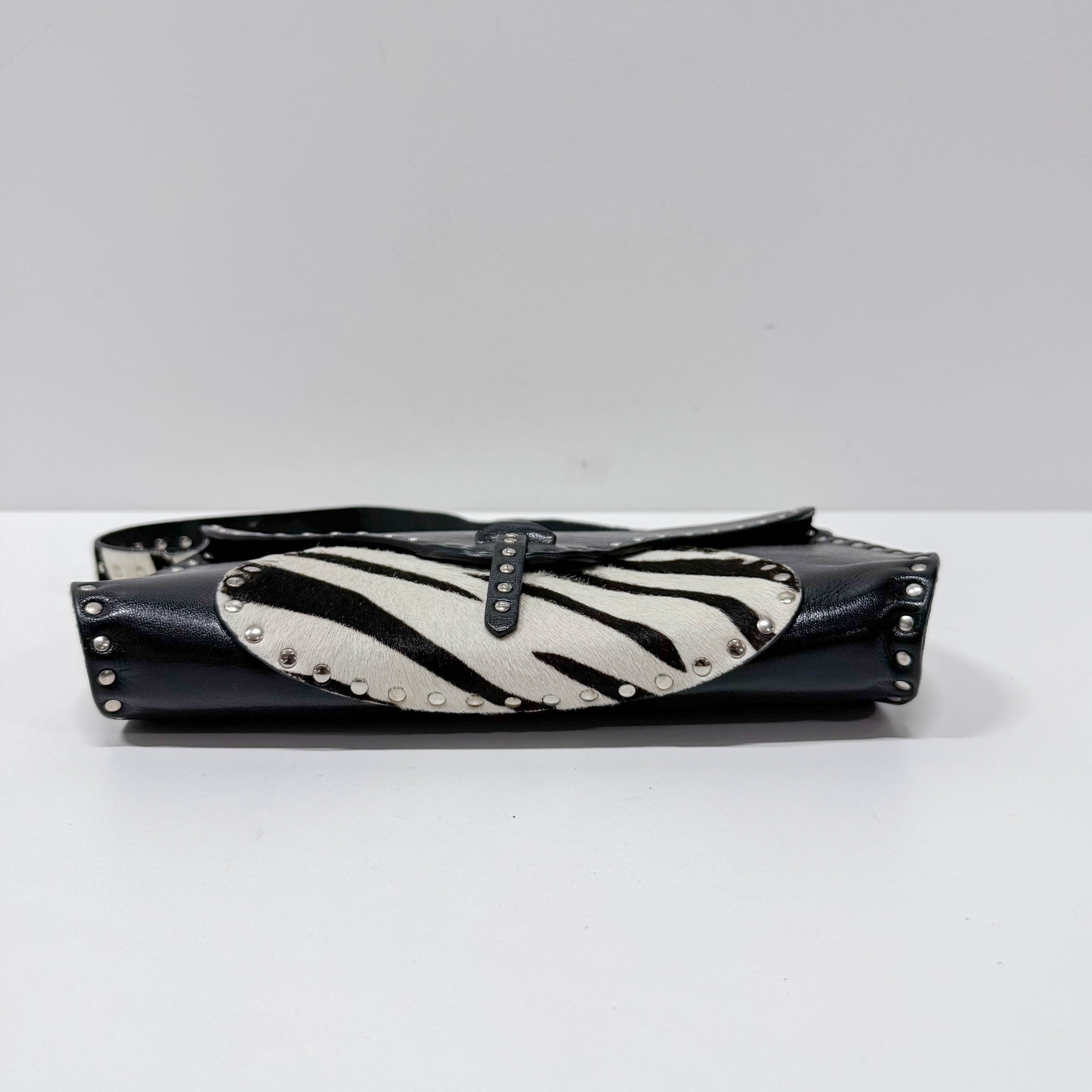 Zebra Print Pony Hair Black Calfskin Shoulder Bag