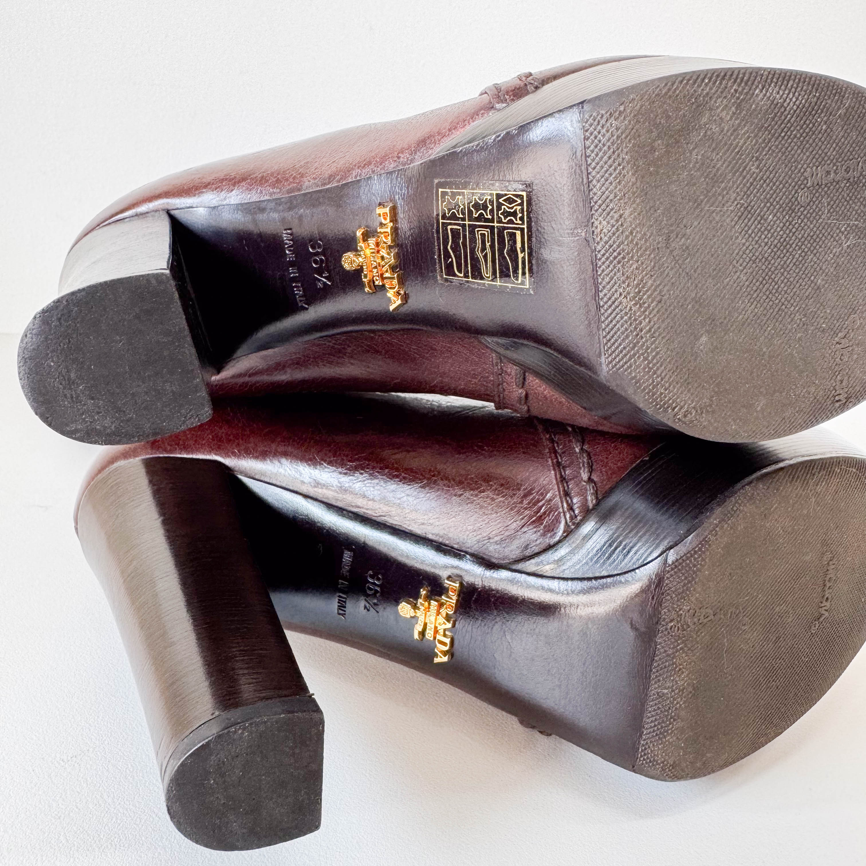 Size 36 1/2 Brown Leather Tall Heel Boots