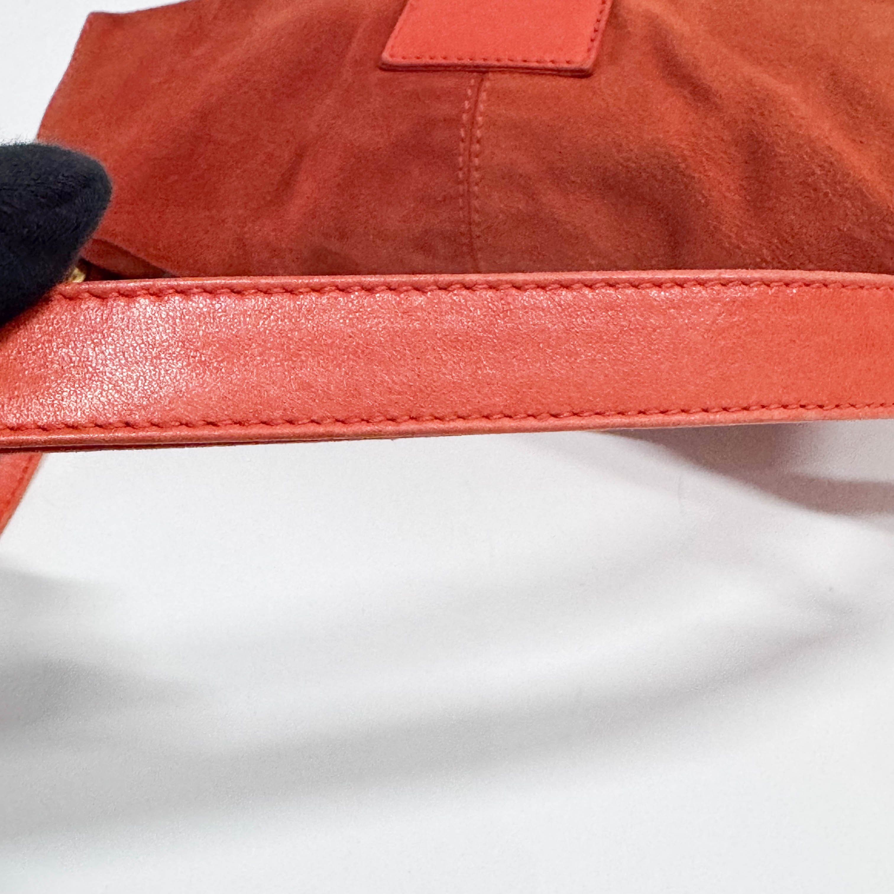 Baguette Orange Suede Shoulder Bag