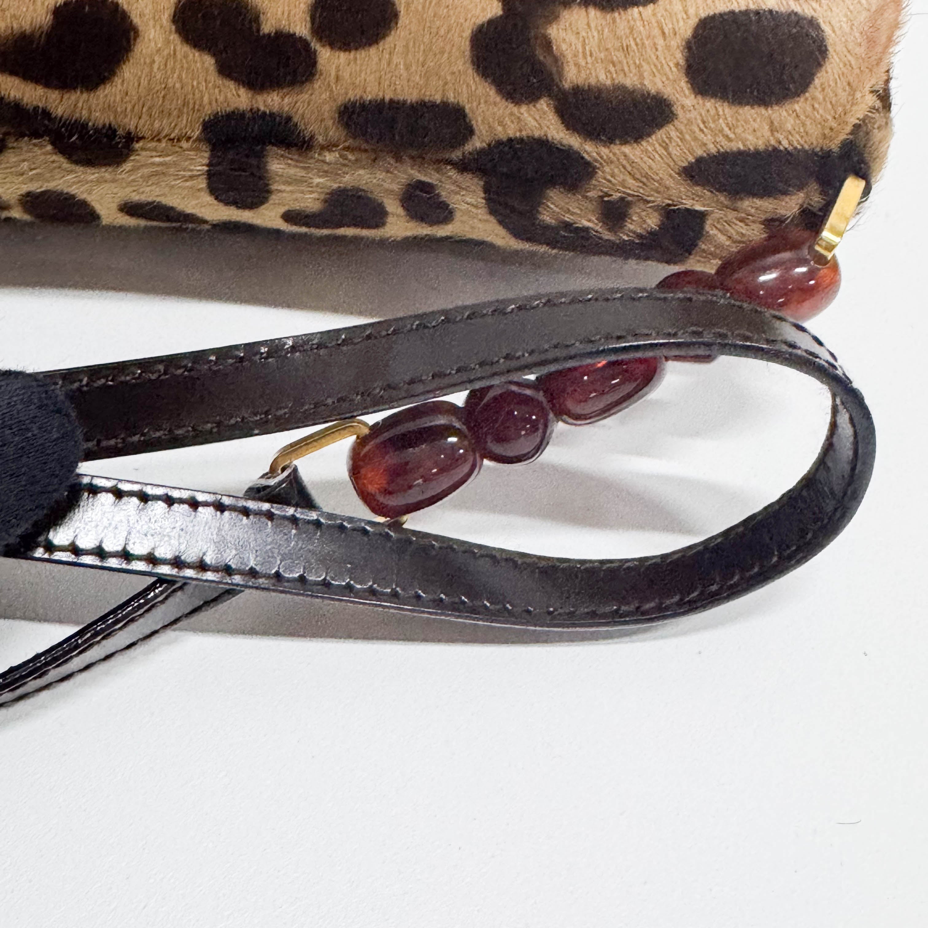 Malice Pearl Leopard Brown Leather Shoulder Bag