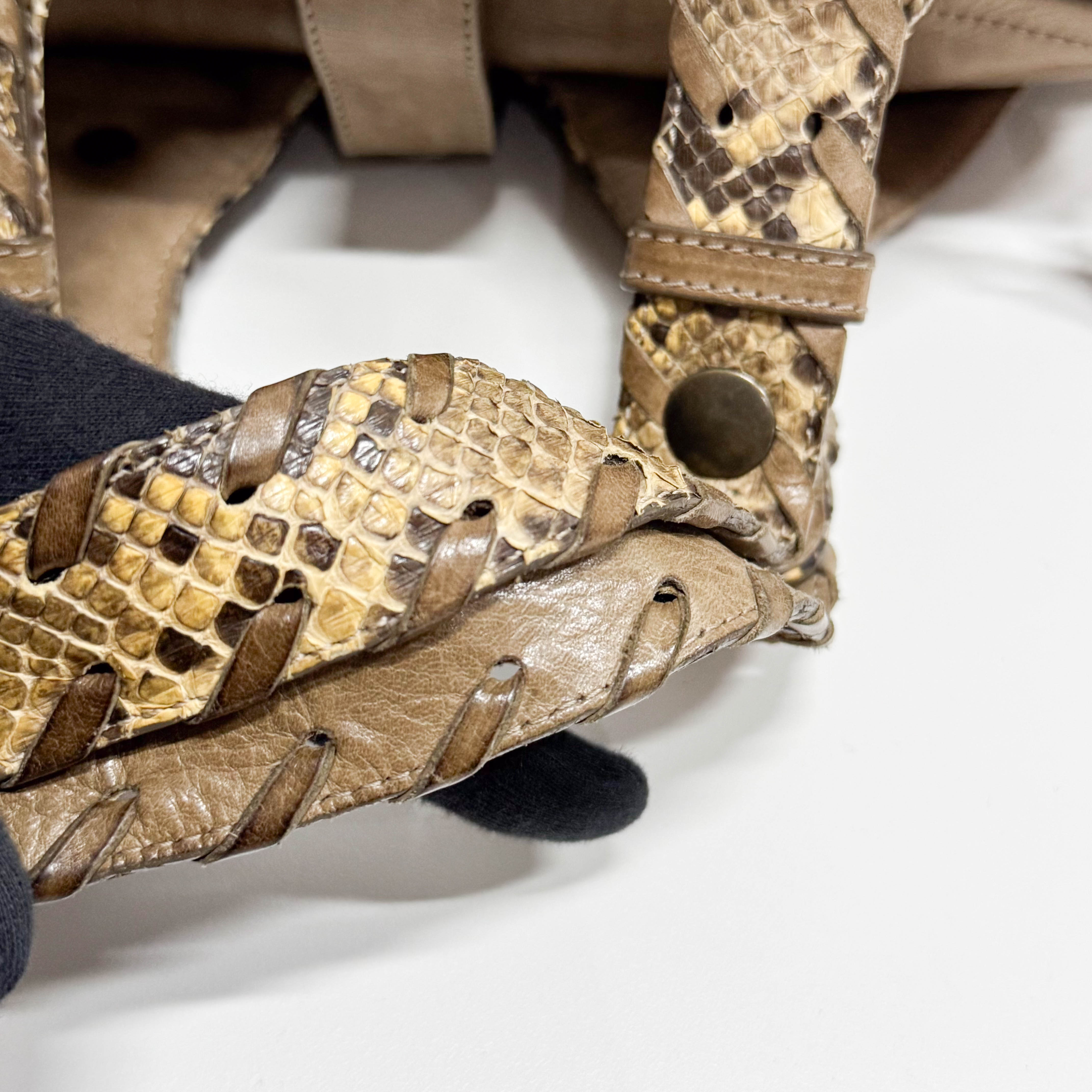 Silverado Beige Python Embossed Leather Shoulder Bag