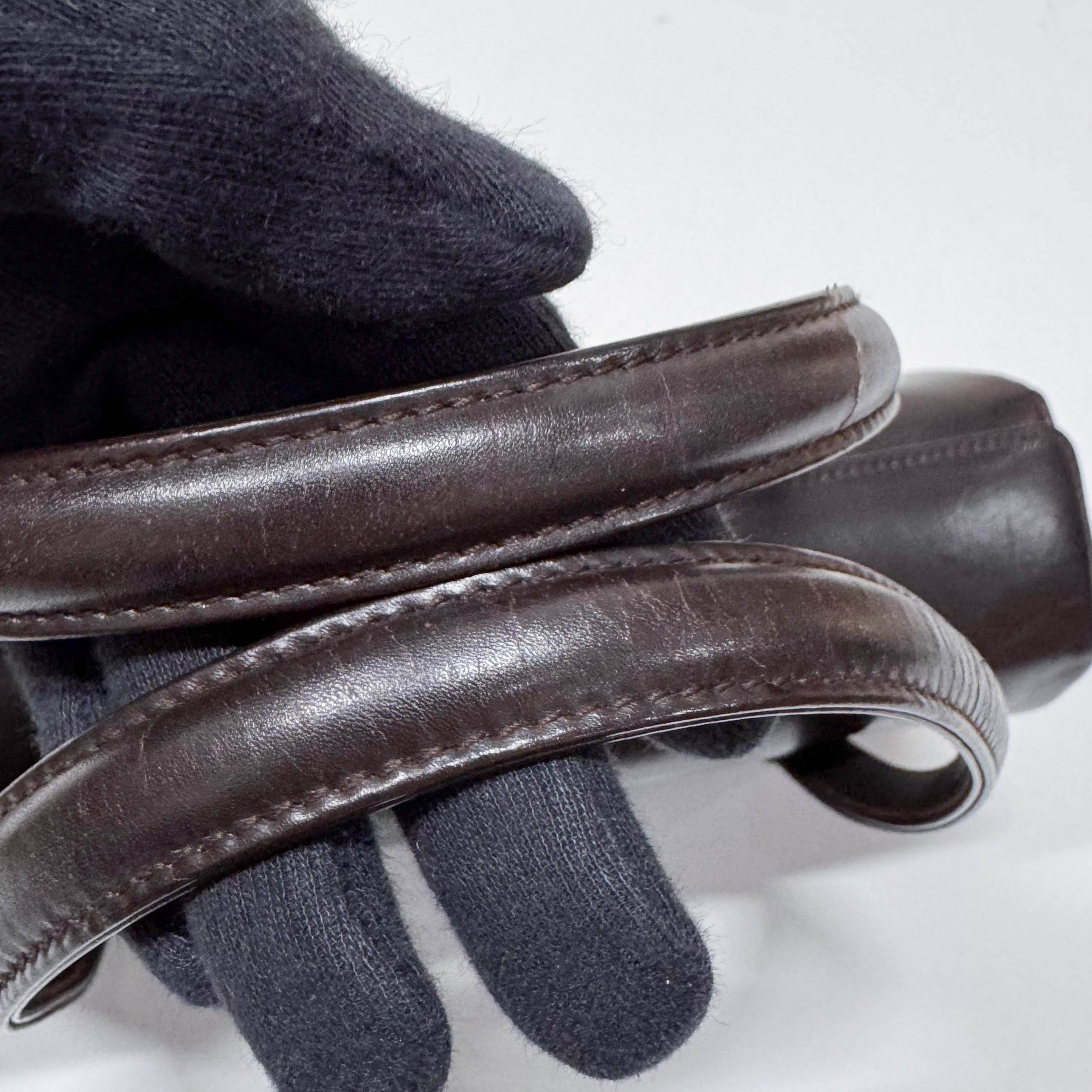 G Buckle Top Brown Leather Handbag