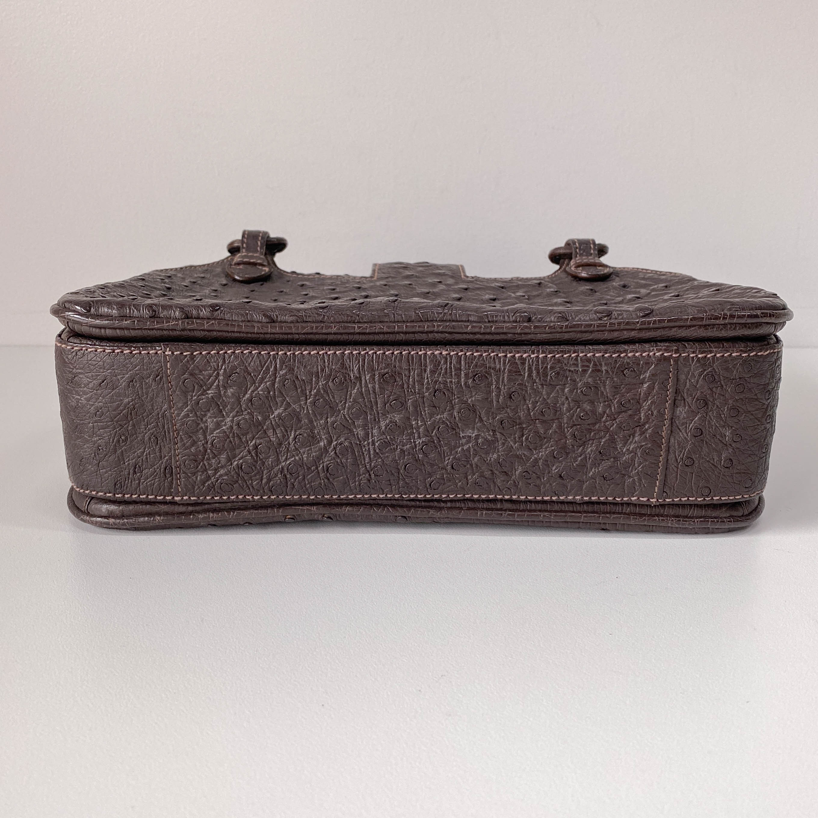 Top Lock Dark Brown Leather Handbag