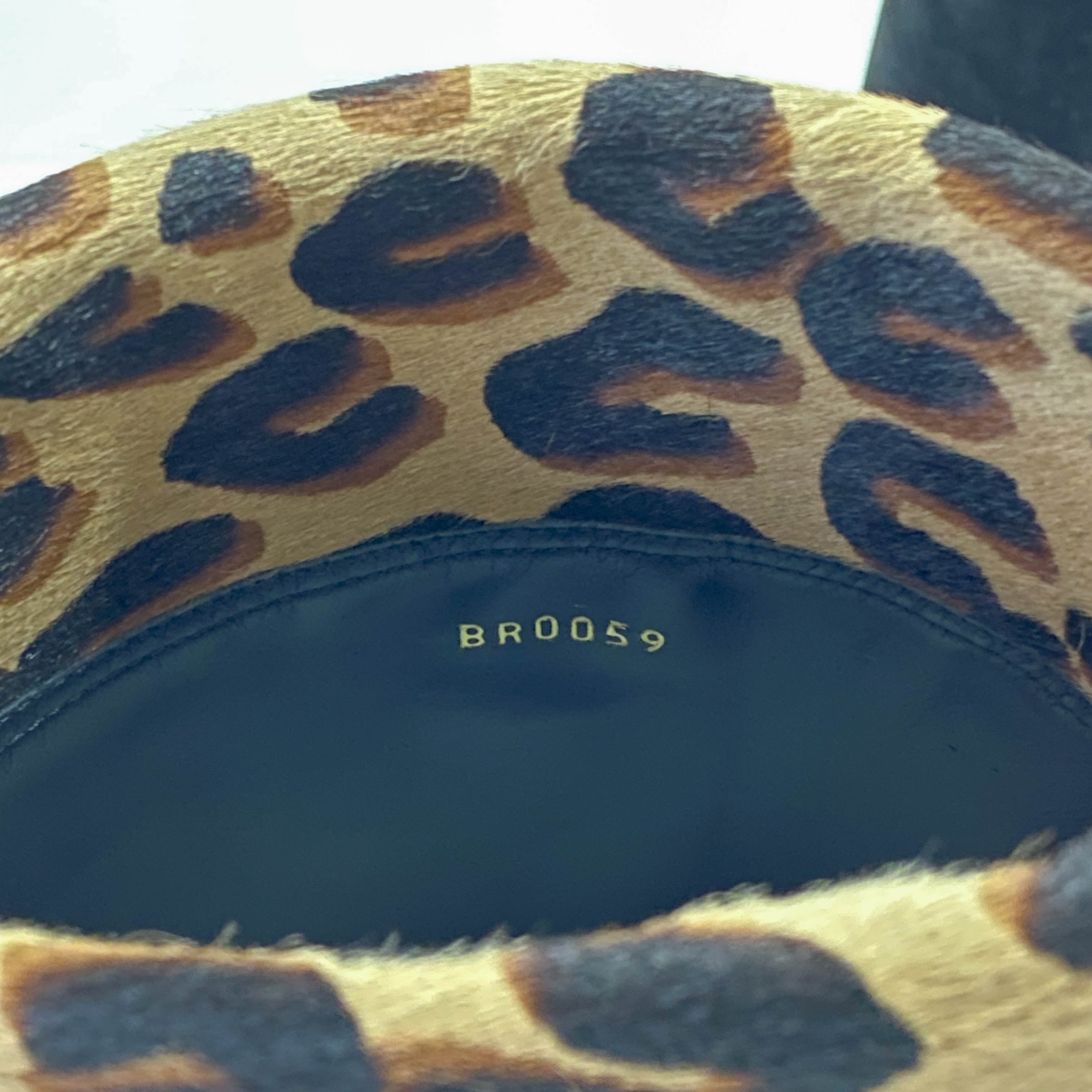 35 1/2 Black Suede Leopard Print Pony Hair Tall Boots