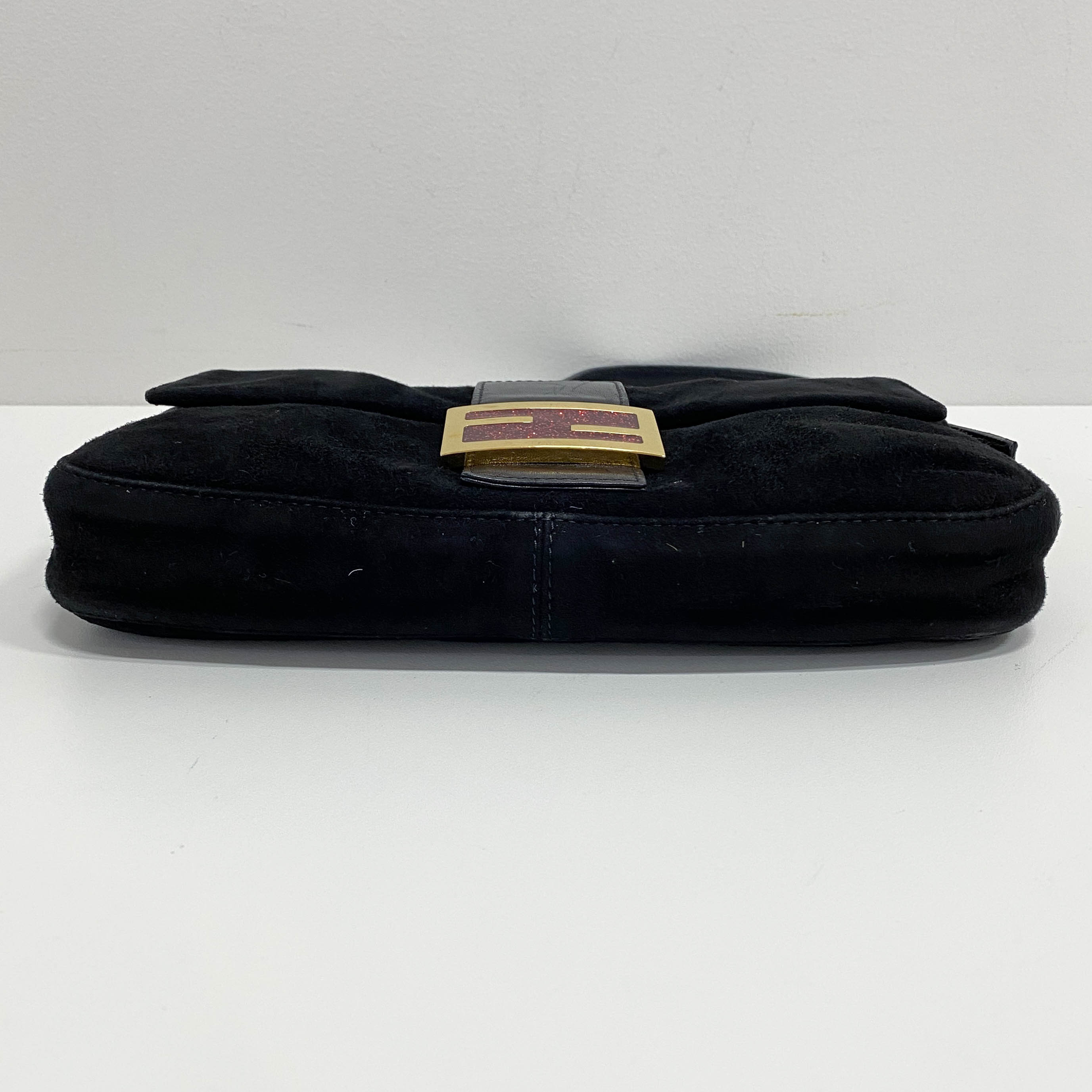 Baguette Black Suede Shoulder Bag