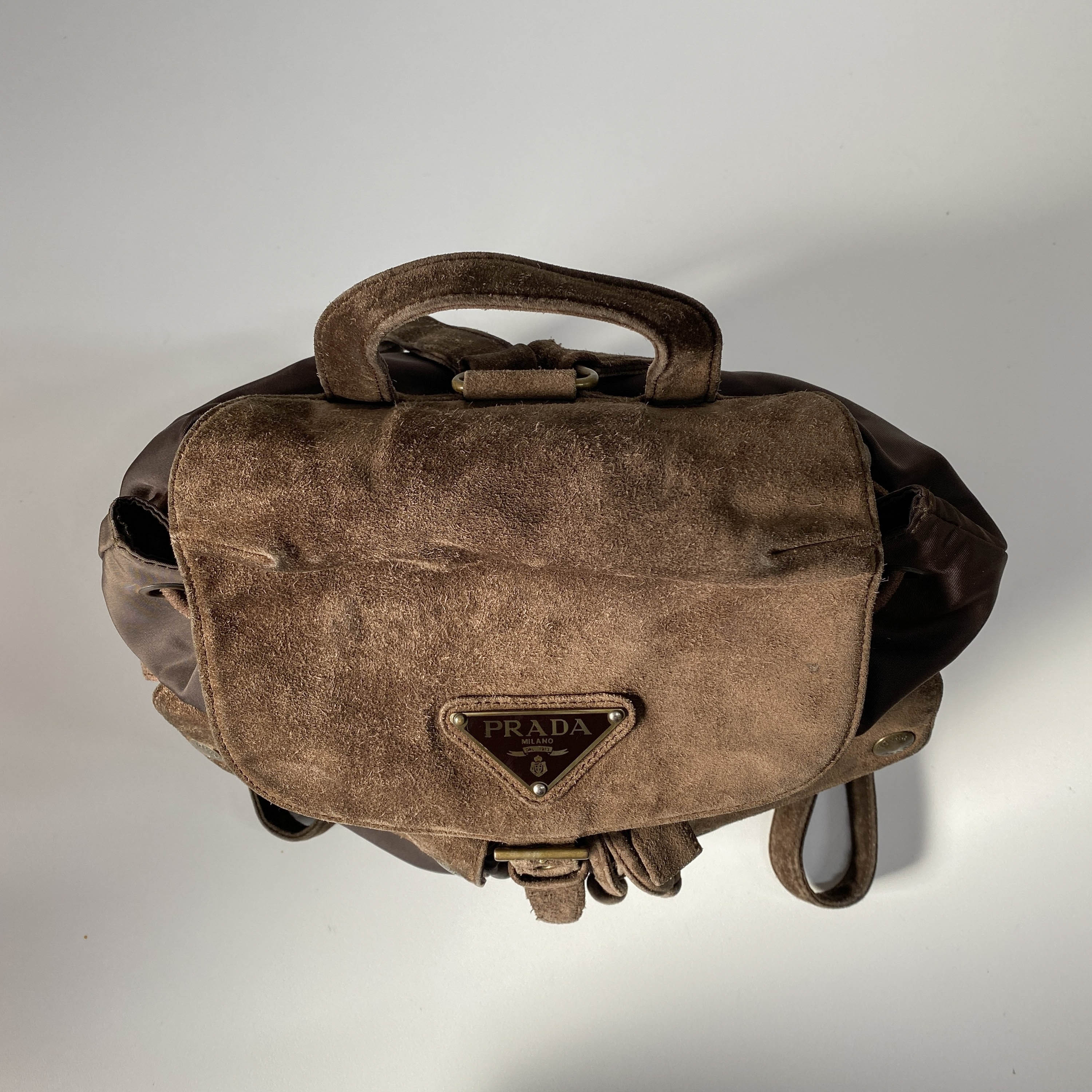 Brown Nylon & Suede Backpack