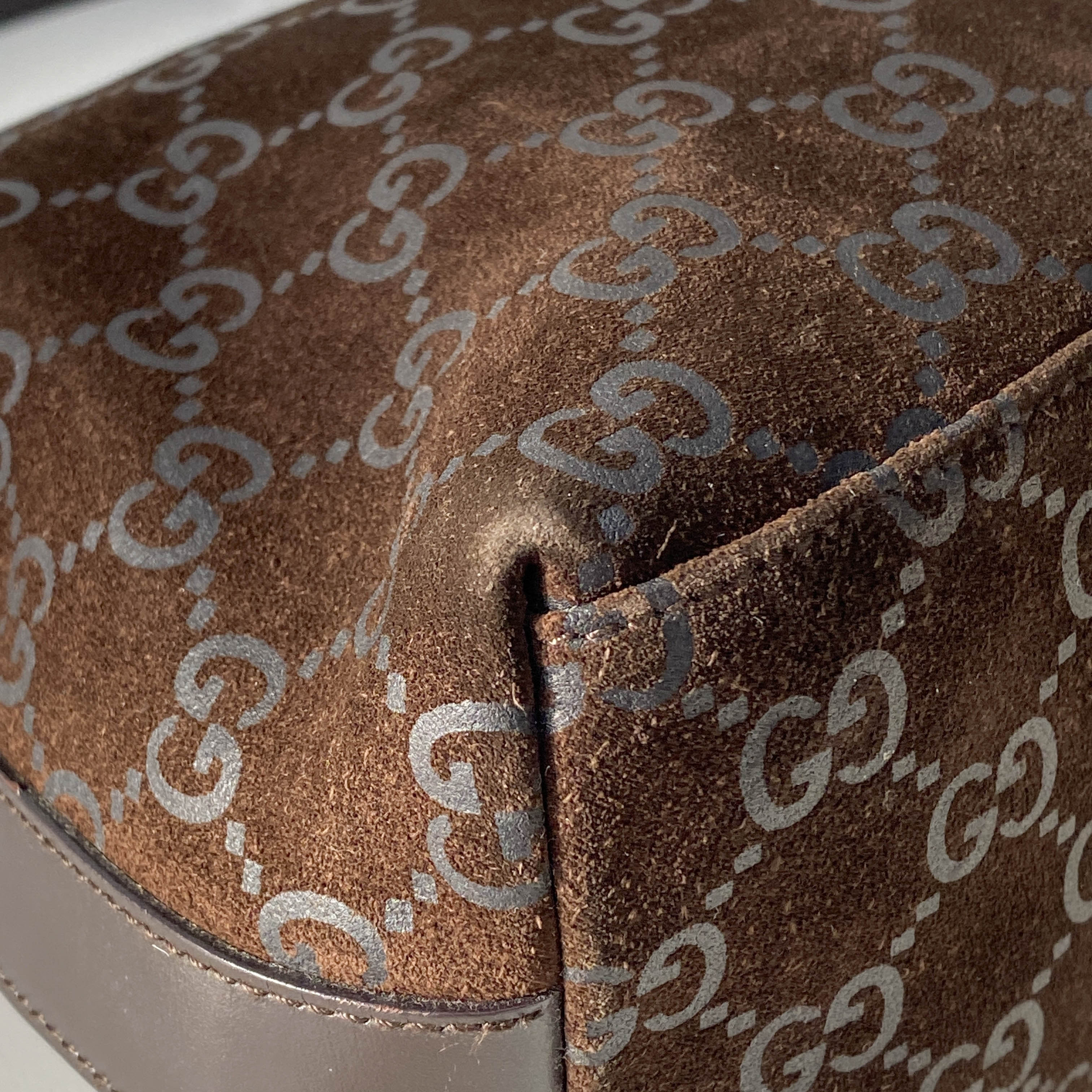 GG Brown Suede Hobo Shoulder Bag