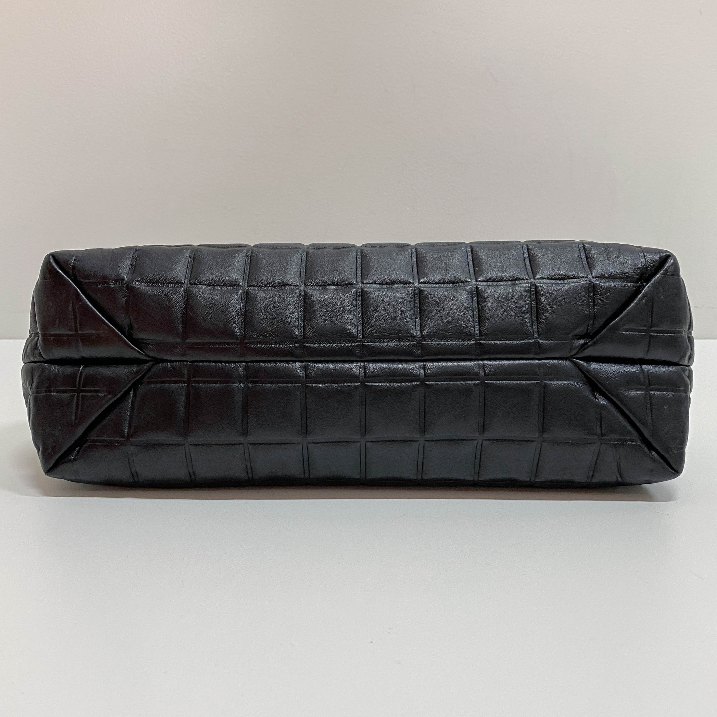 Vintage Chocolate Bar Black Quilted Lambskin Shoulder Bag