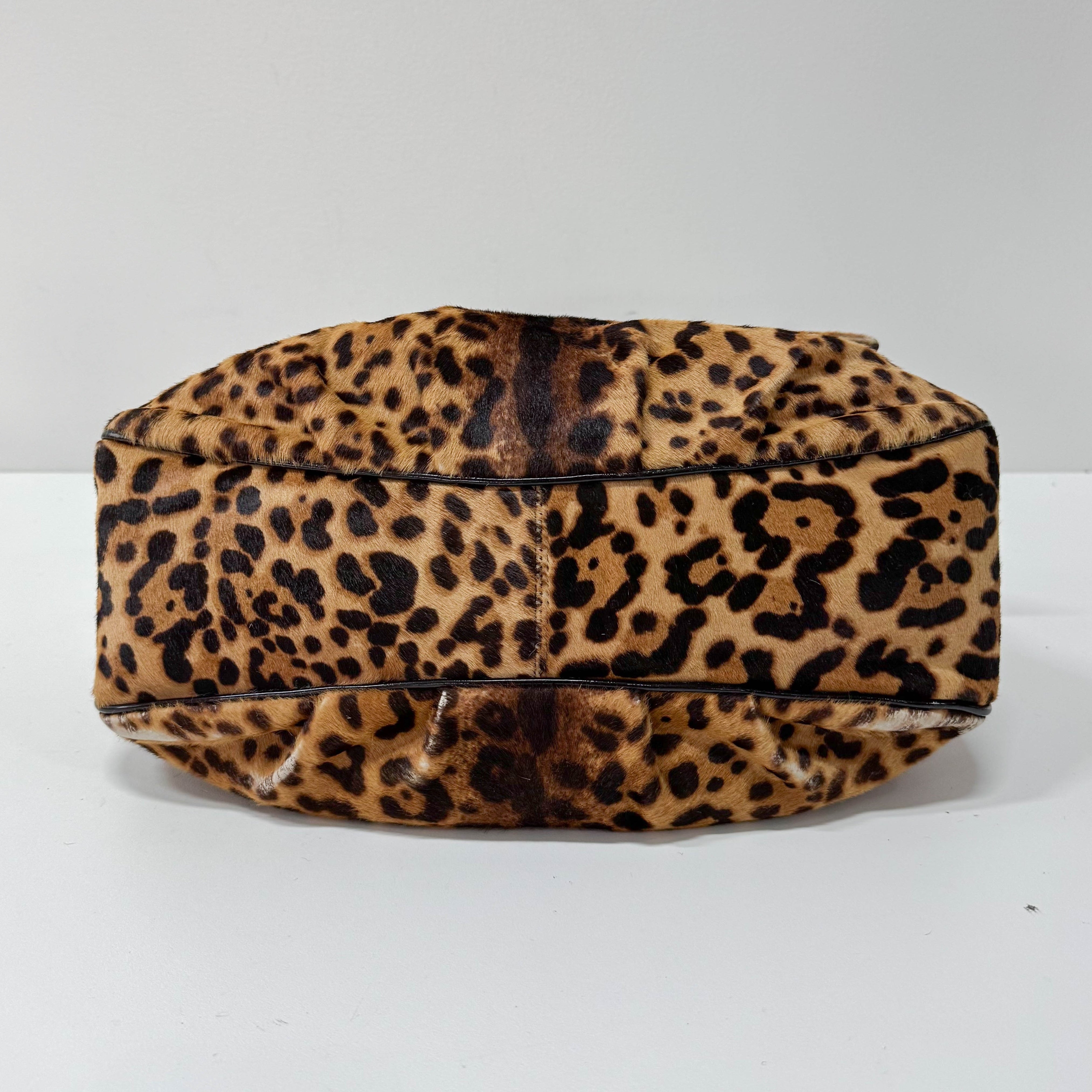 Mamma Baguette Leopard Print Pony Hair Shoulder Bag