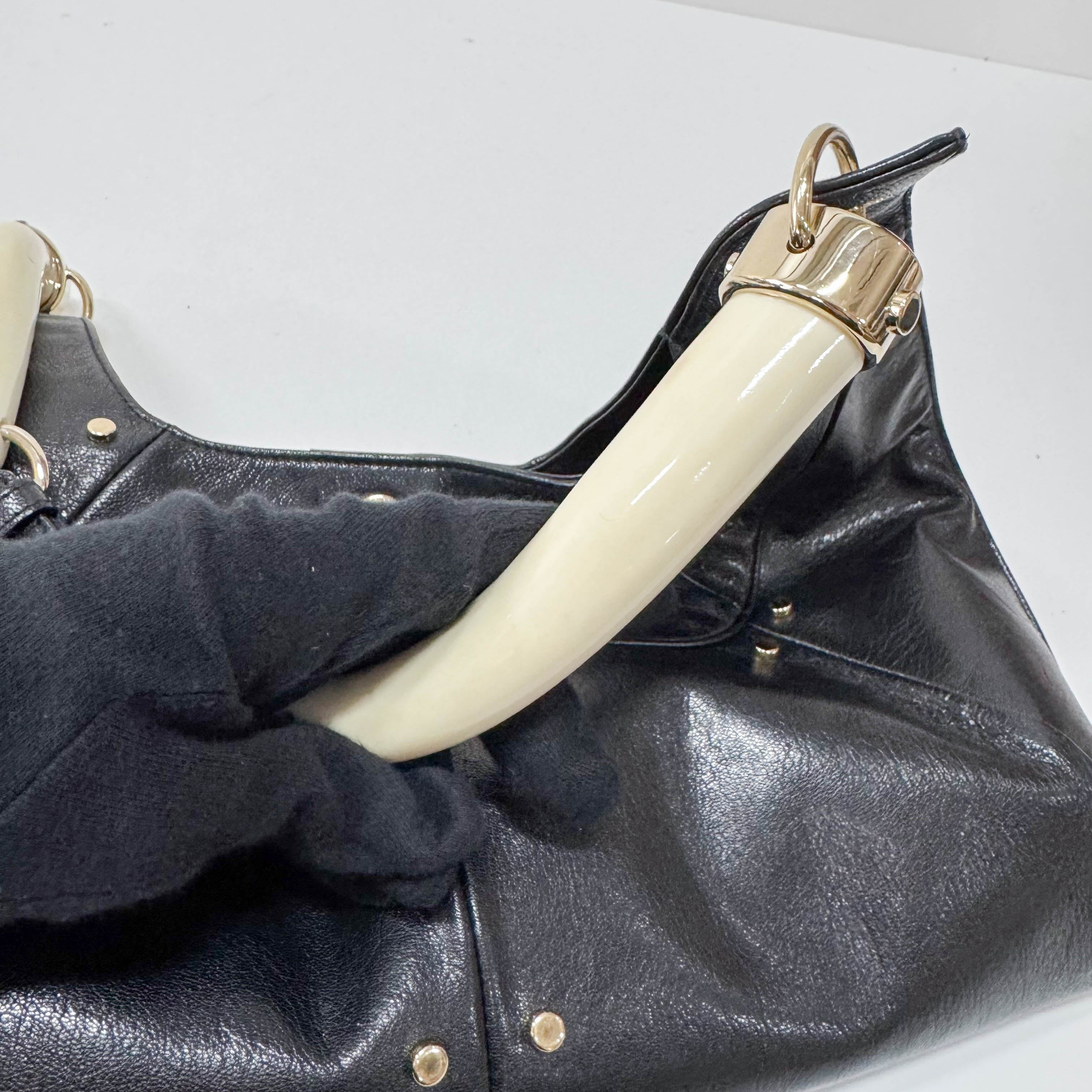 Mombasa Black Leather Double Buffalo Horn Shoulder Bag